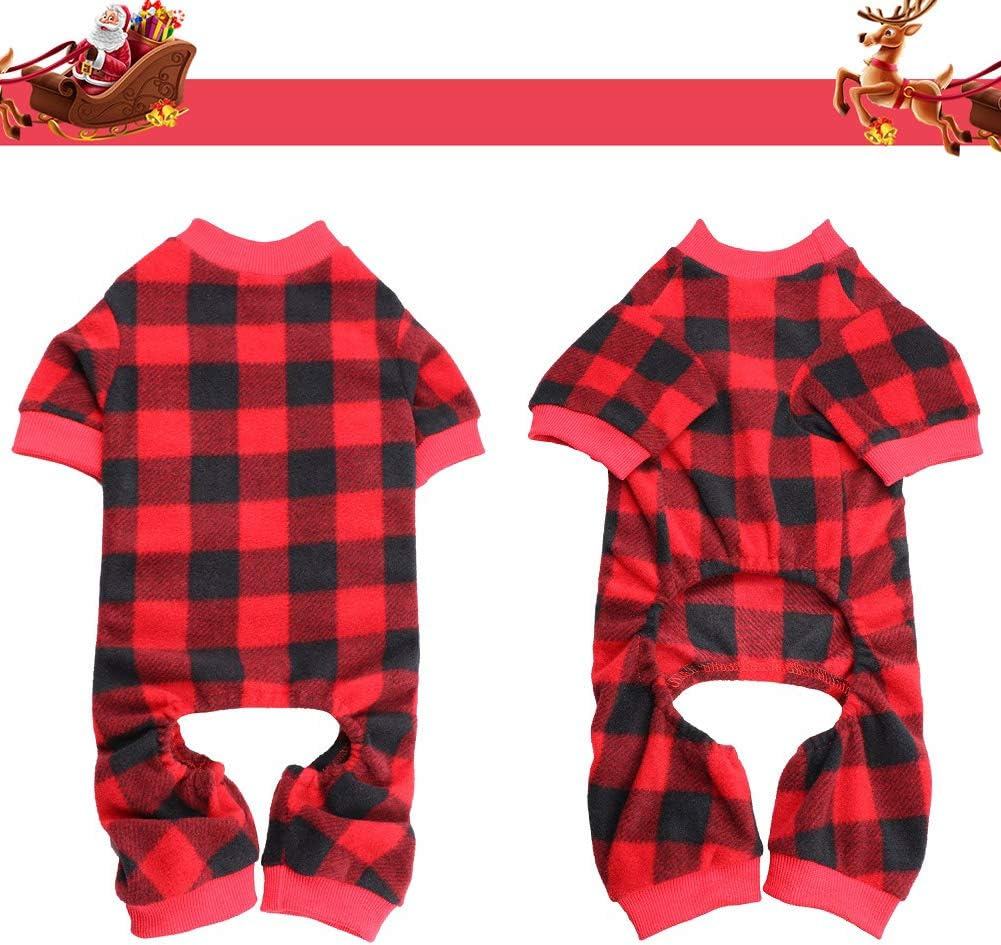 Plaid Dog Pajamas Soft Flannel Buffalo Pjs for Dog Christmas Pajamas Pet Clothes Warm and Cozy (S/M)