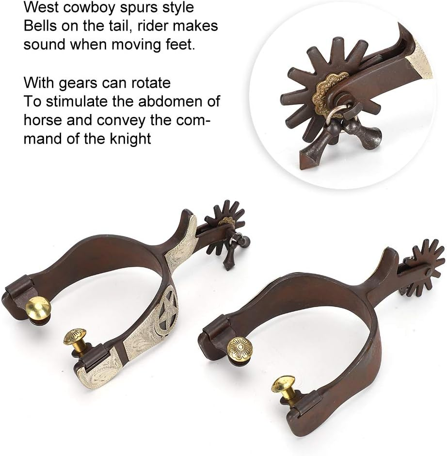 Black Stainless Steel Spurs, Elegant Appearance, Hand Sculpture, Cowboy Horse Boot Spurs, Rider Makes Sound, for Horse Training, Equestrian Competition, Entertainment image number 2