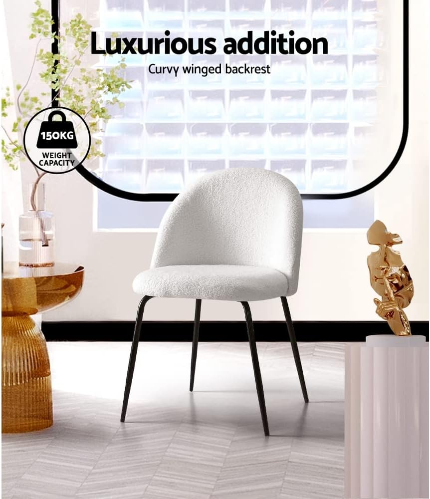 Artiss Fabric Dining Chairs Set of 2, Boucle Sherpa Kitchen Chairs with Metal Legs, Upholstered Nursing Seats Reading Seating, Home Furniture for Living Room Bedroom Cafe Office, in 48Cm Seat Height image number 1