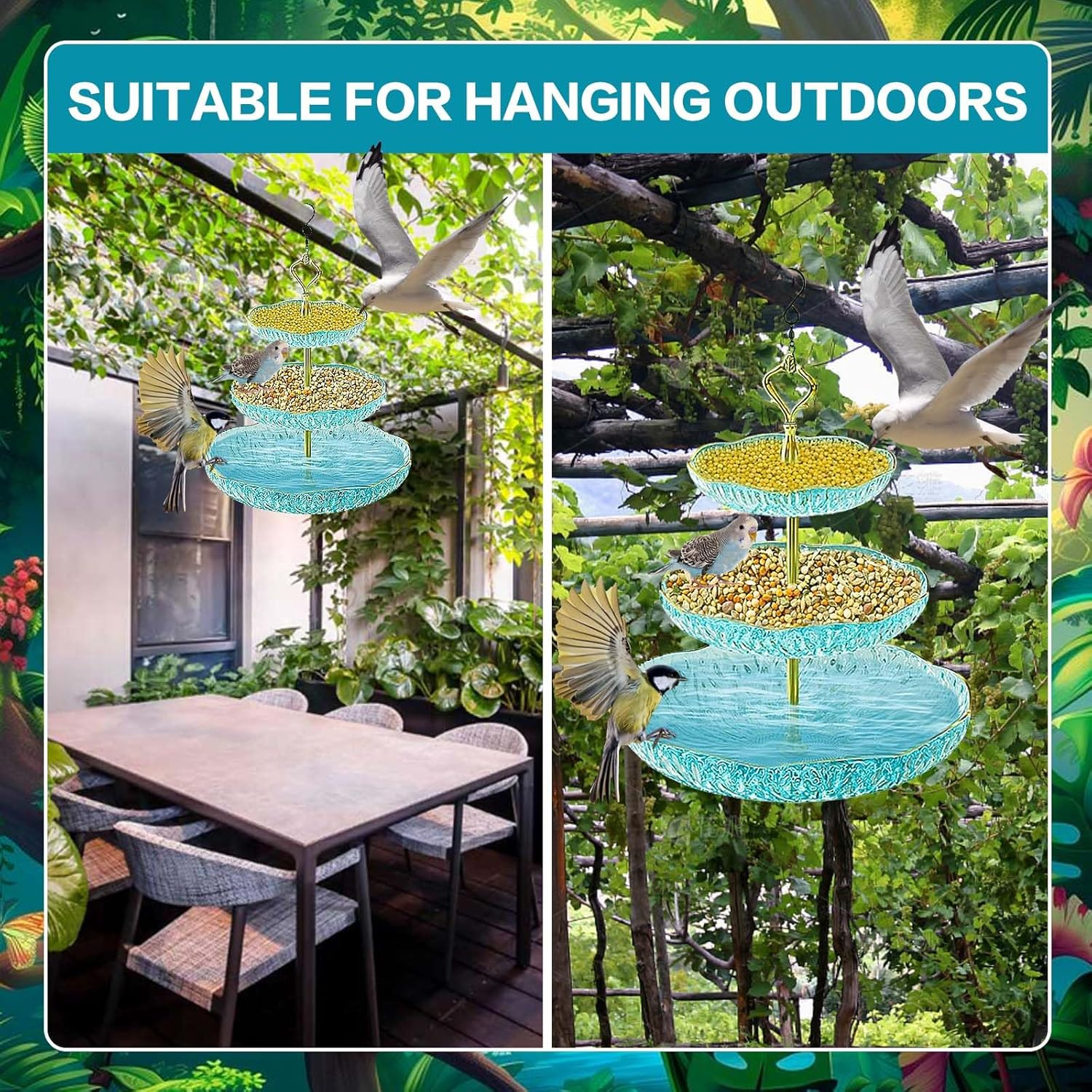 SUSOO 3-Tier Bird Feeder with Hook Hanging, Outdoor Wild Feeding Station for Stylish Garden,Yard, Pathway Landscape Decoration, Easy-Clean Small Animals Food Feeder for Bird Lovers Gift（42Cmx24Cm） image number 5
