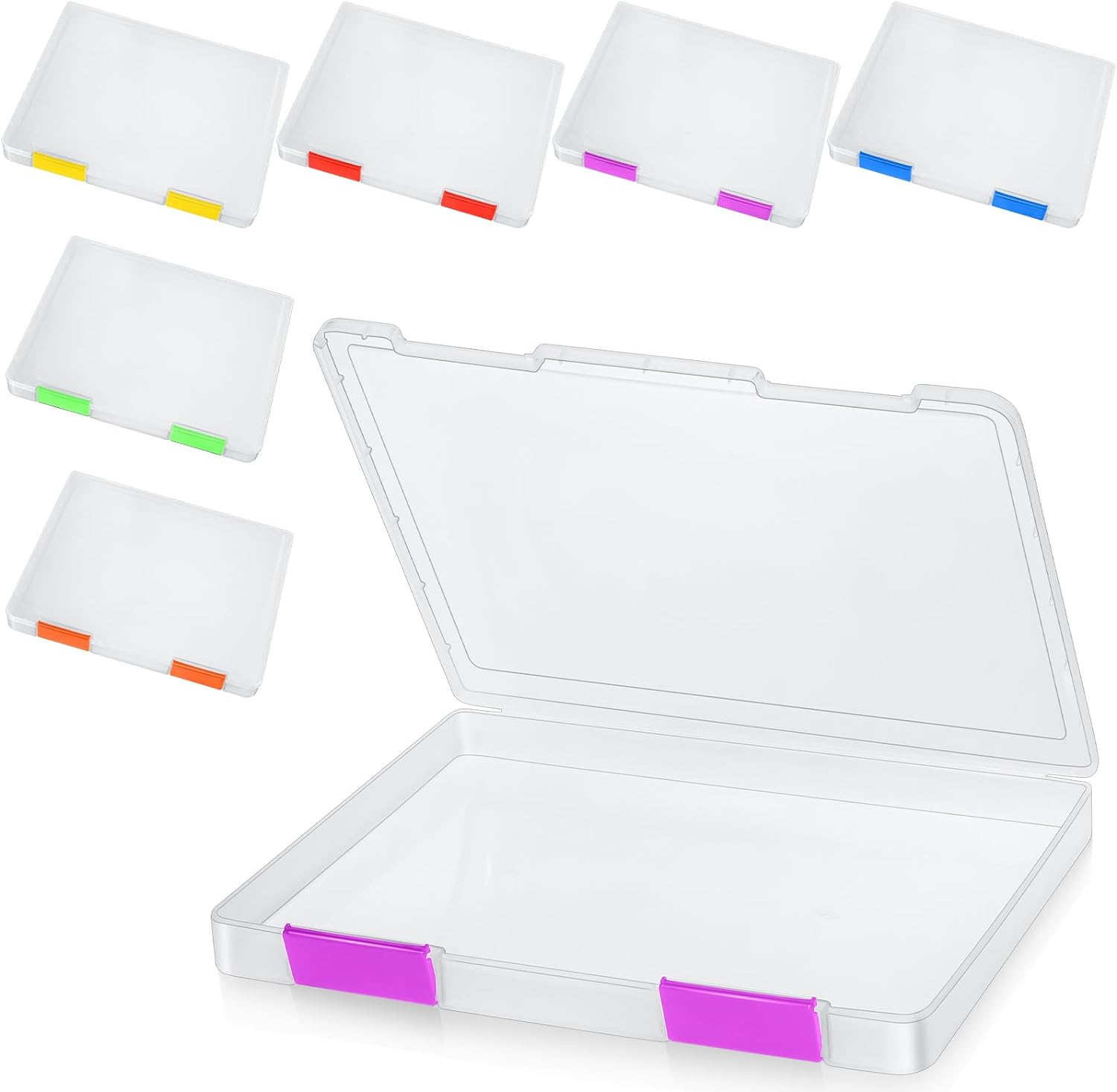 Perkoop 6 Pcs Clear Paper Storage Box A4 Plastic File Box Document Paper Organizer Storage Board Game Project Cases Containers with Buckle for Craft, Magazine(Colorful,12.4 X 9.84 X 1.18 Inches)