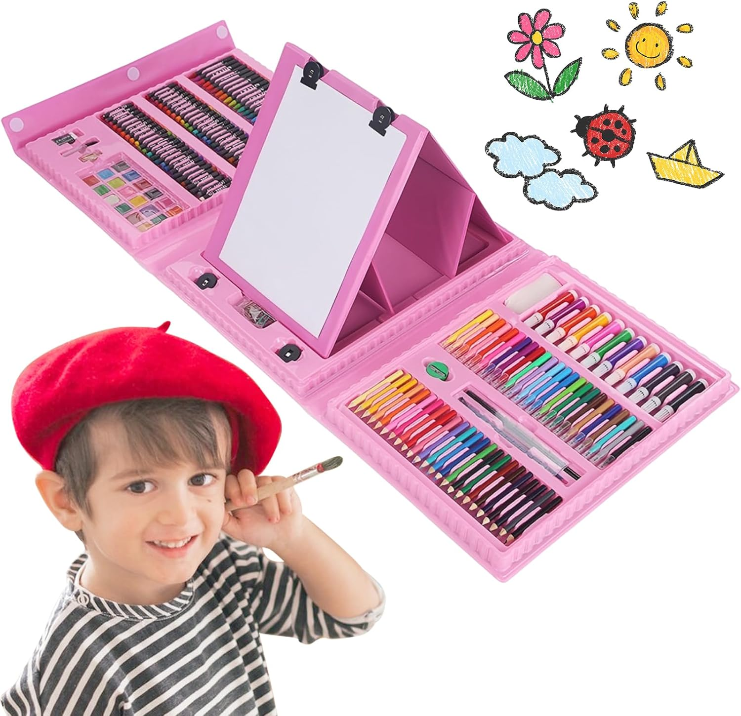 208-Piece Art Set with Easel - Complete Drawing Kit for Kids & Adults, Includes Oil Pastels, Crayons, Watercolour Pens, Coloured Pencils - Good Stationery for Kids Age 8-10 image number 2