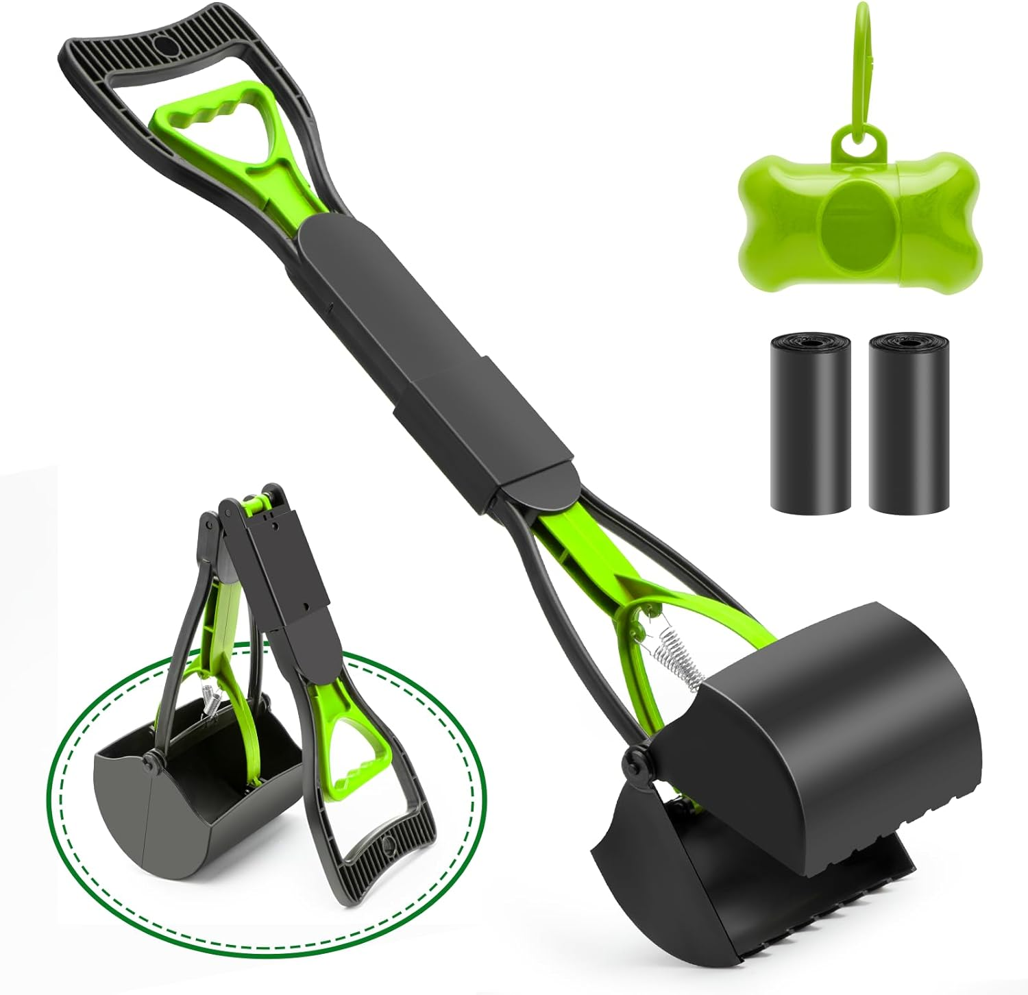 O2Frepak 60Cm Pet Pooper Scooper for Dogs and Cats with Long Handle High Strength Material and Durable Spring for Easy Grass and Gravel Pick up (Green) image number 3