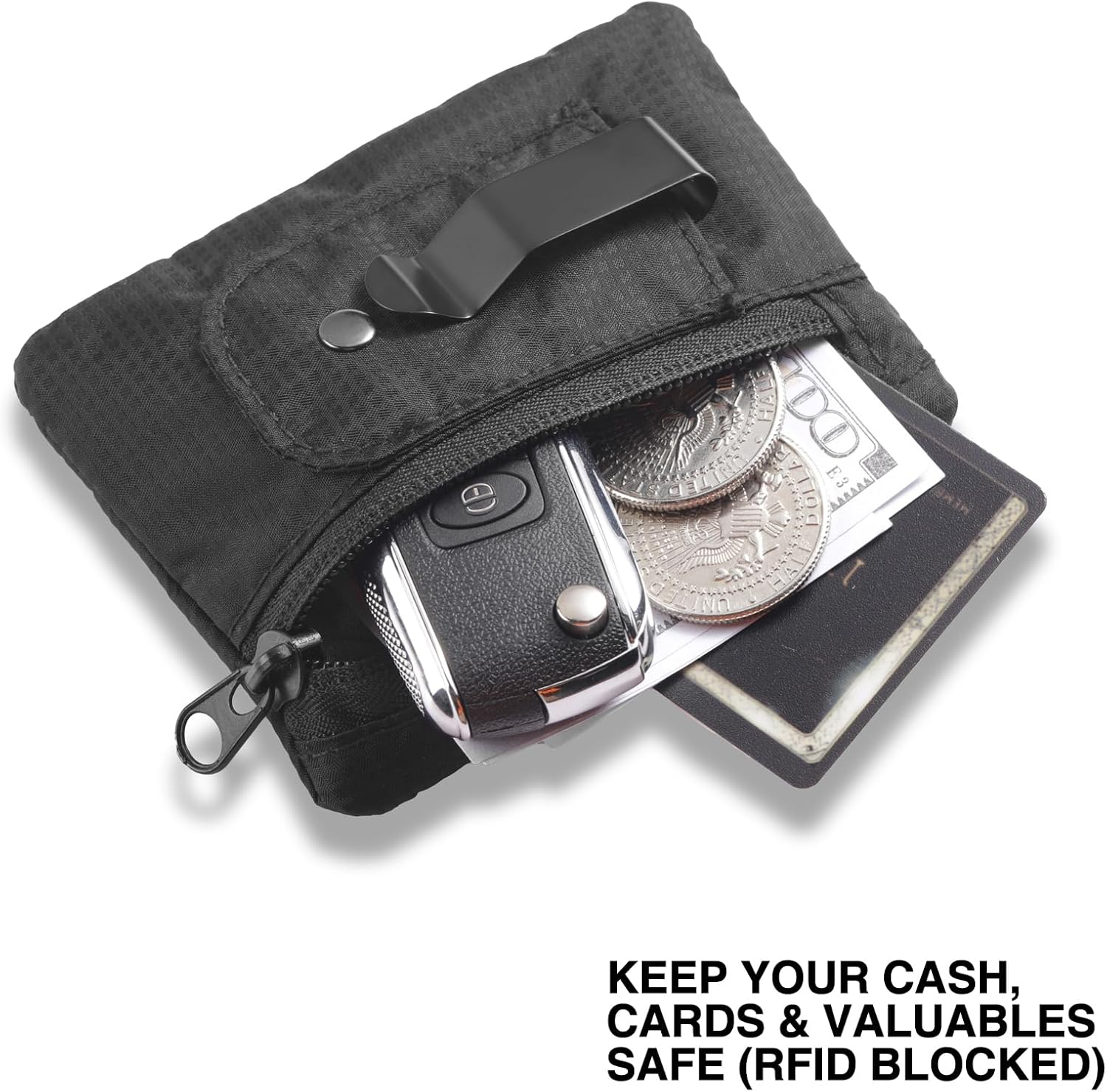 KOSMCCO RFID Blocking Clip Stash Pocket, Compact Hidden Travel Belt Wallet for Cards & Cash - Slim Pickpocket-Proof Design for Everyday Carry, Black image number 6