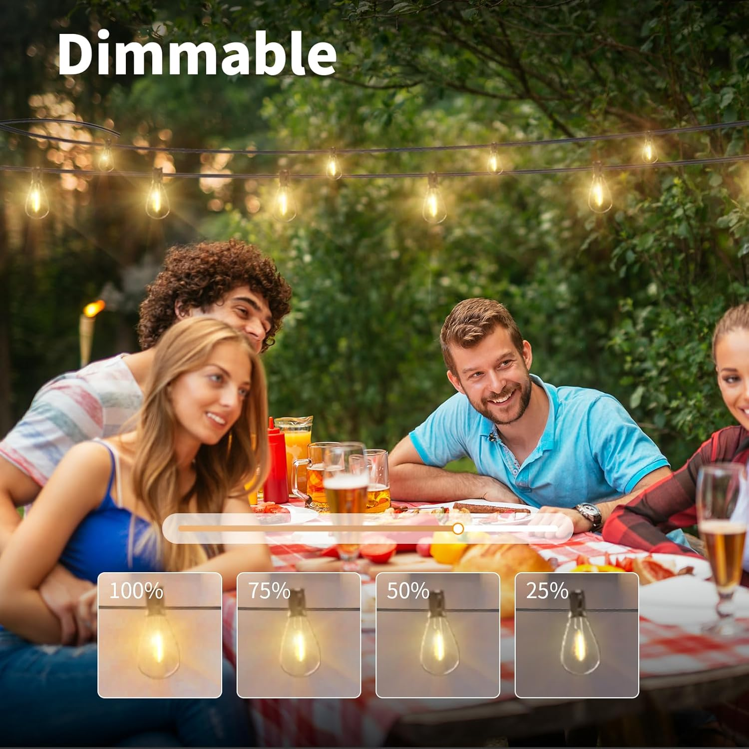 Tenmiro Festoon Lights Outdoor with Remote,Dimmable,Timing, 60M Ultra Long Waterproof&Shatterproof Outdoor String Lights 60+2 S11 LED Bulbs,3 Light Modes 2700K Fairy Light for Party,Christmas,Backyard image number 1