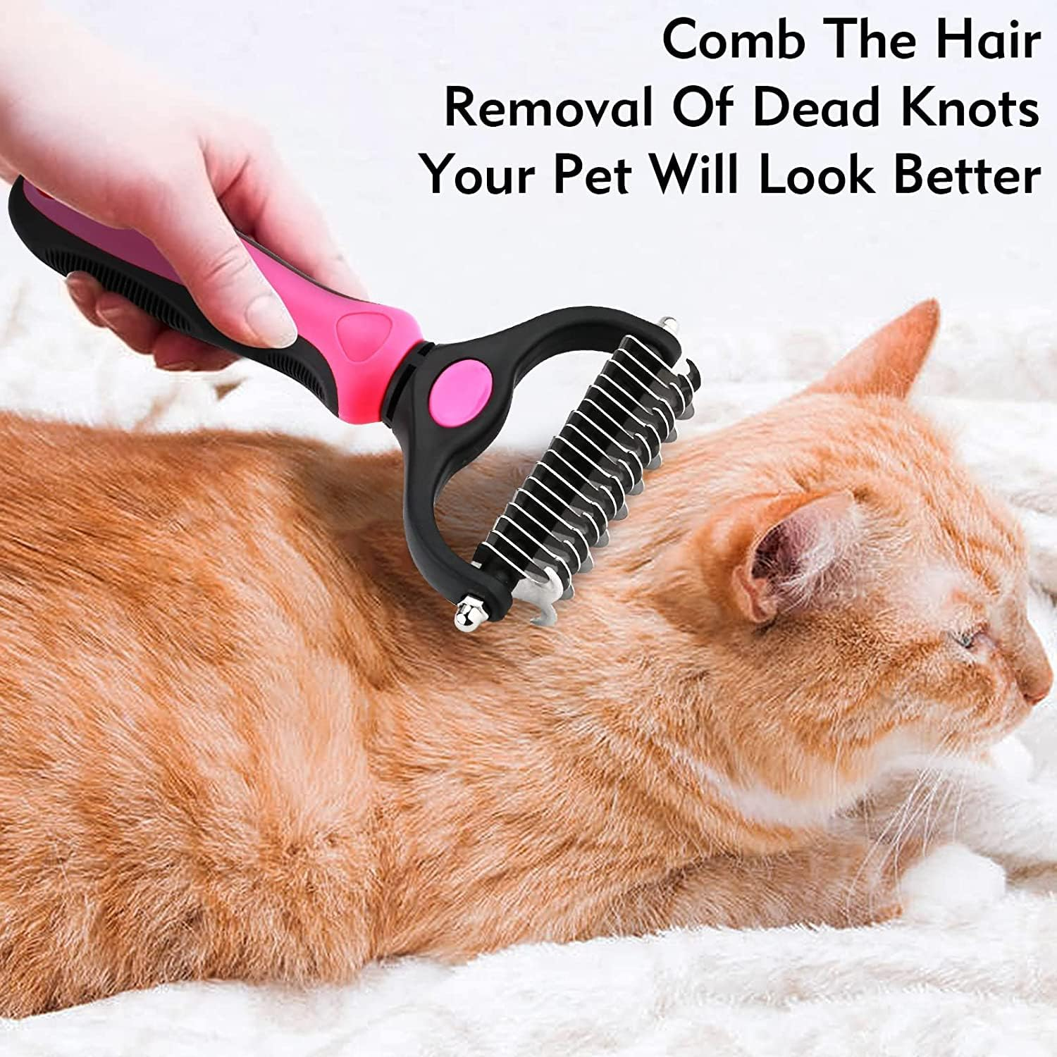 Pet Grooming Brush, Professional Undercoat Rake for Dogs & Cats 2 Sided Dematting Tool Shedding Brush for Deshedding, Undercoat, Knots, Mats & Tangles Removing, (9+17Tooth) - Pink image number 4