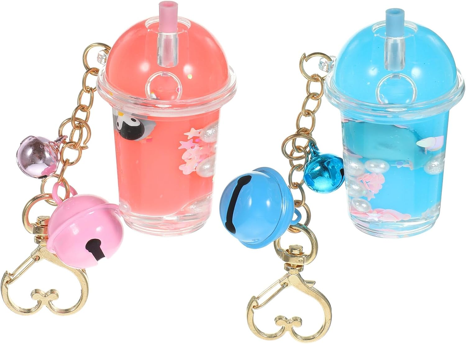 Abaodam 2Pcs Milk Tea Cup Keychain Bell Key Rings Keyrings Bag Ornaments for Keys Charm Milk Bottle Keychain image number 1