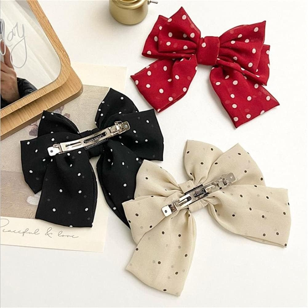 Crystal Hair Accessories,Clips Hairpins,Clip Plate,2Pcs Red Wave Dot Big Bow Fabric Hairpins Female Elegant Party Floral Hair Accessories Wholesal (Color : Black) (Color : Black)