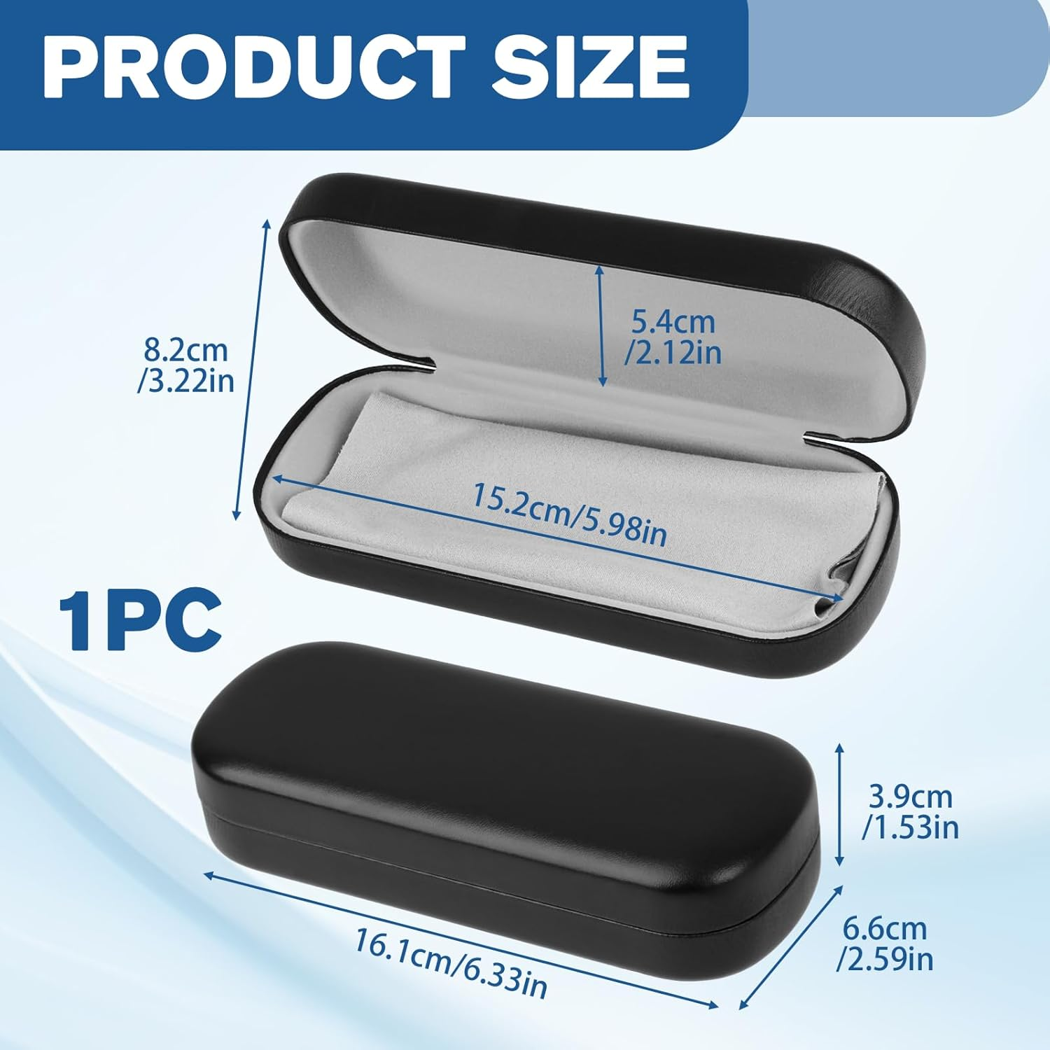 Black Glasses Case, Large Hard Shell Eyeglasses Case with PU Leather Cover, Durable Protective Case for Men & Women, Fits Sunglasses &  Glasses, Includes Soft Grey Cleaning Cloth image number 5