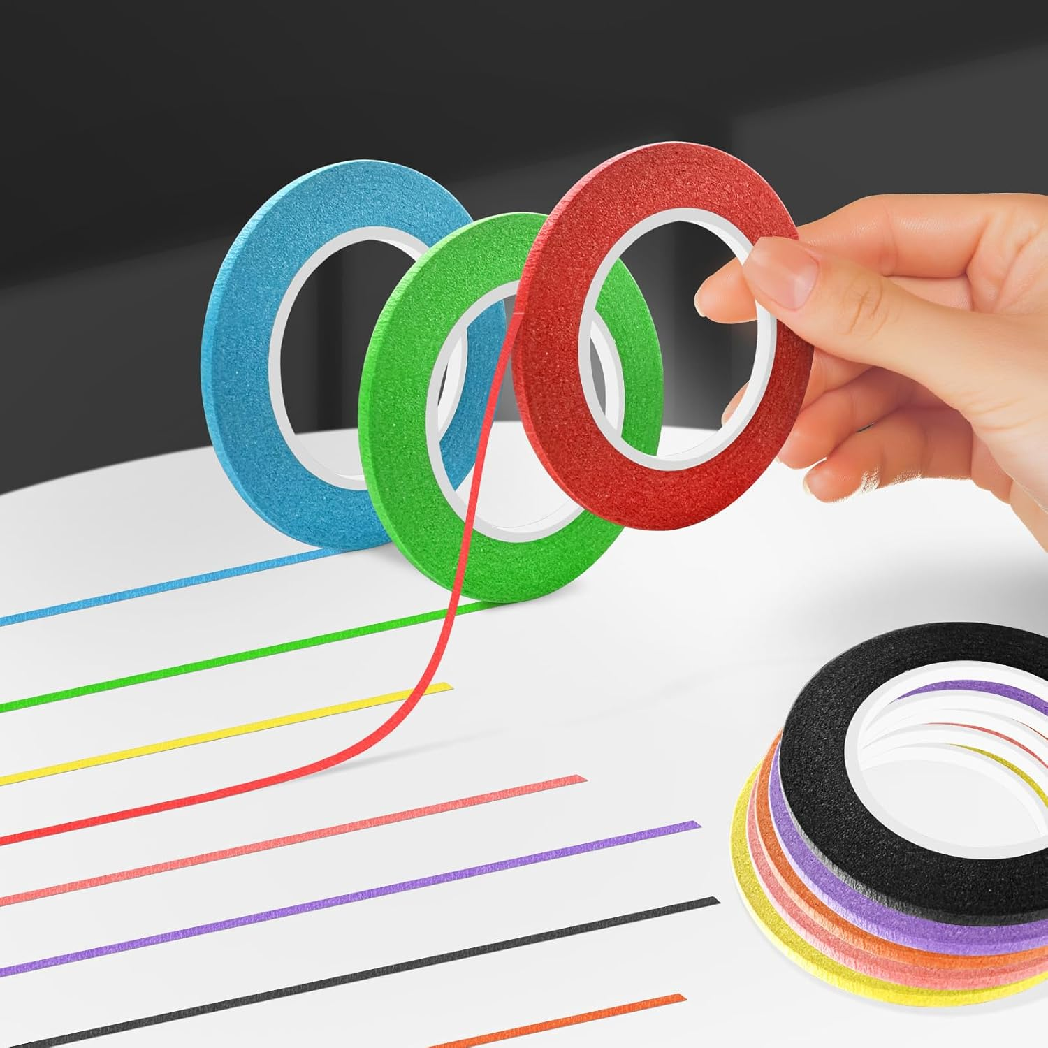 TEAONE Colored Masking Tape, 8 Rolls Crafts Labeling Paper Tape for DIY Supplies, Home Decoration (0.3Cm X 13M/0.12In X 42.65Ft/Roll) image number 3