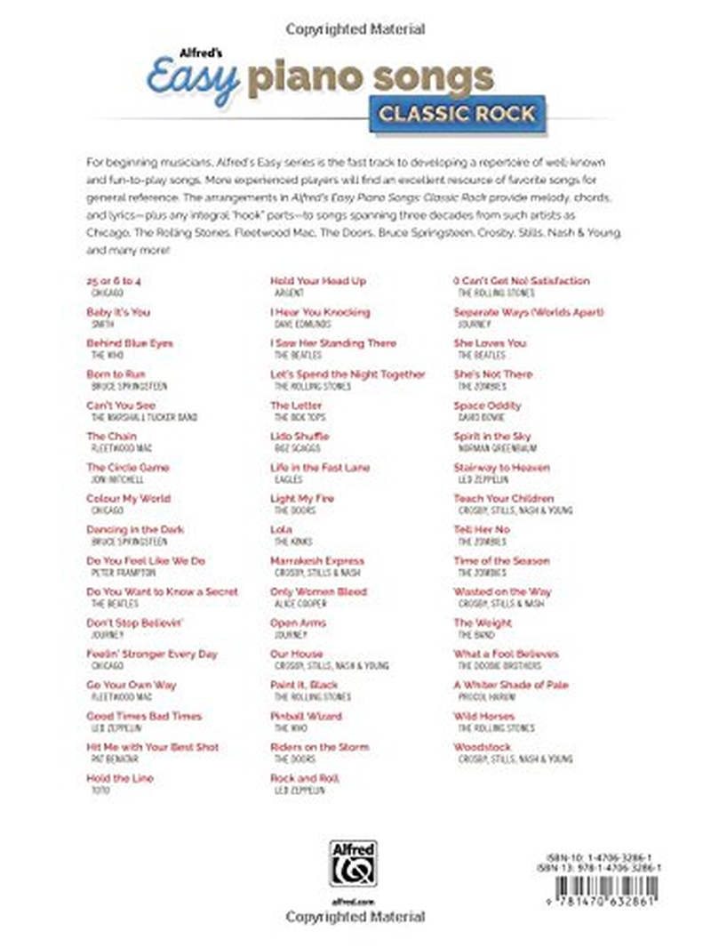 Alfred'S Easy Piano Songs -- Classic Rock: 50 Hits of the '60S, '70S & '80S image number 4