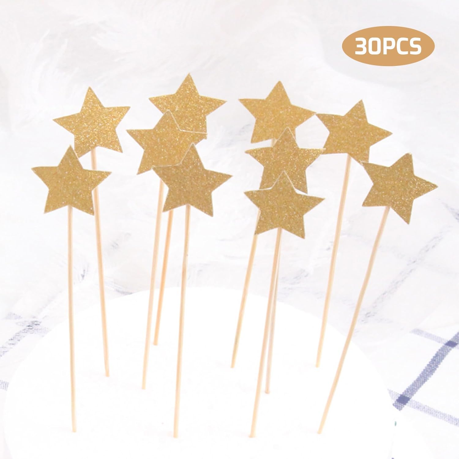 30PCS Gold Glitter Star Cake Toppers - Assorted Size Cupcake Picks for Birthday/Wedding/Baby Shower Decorations - Edible-Grade Party Supplies image number 5