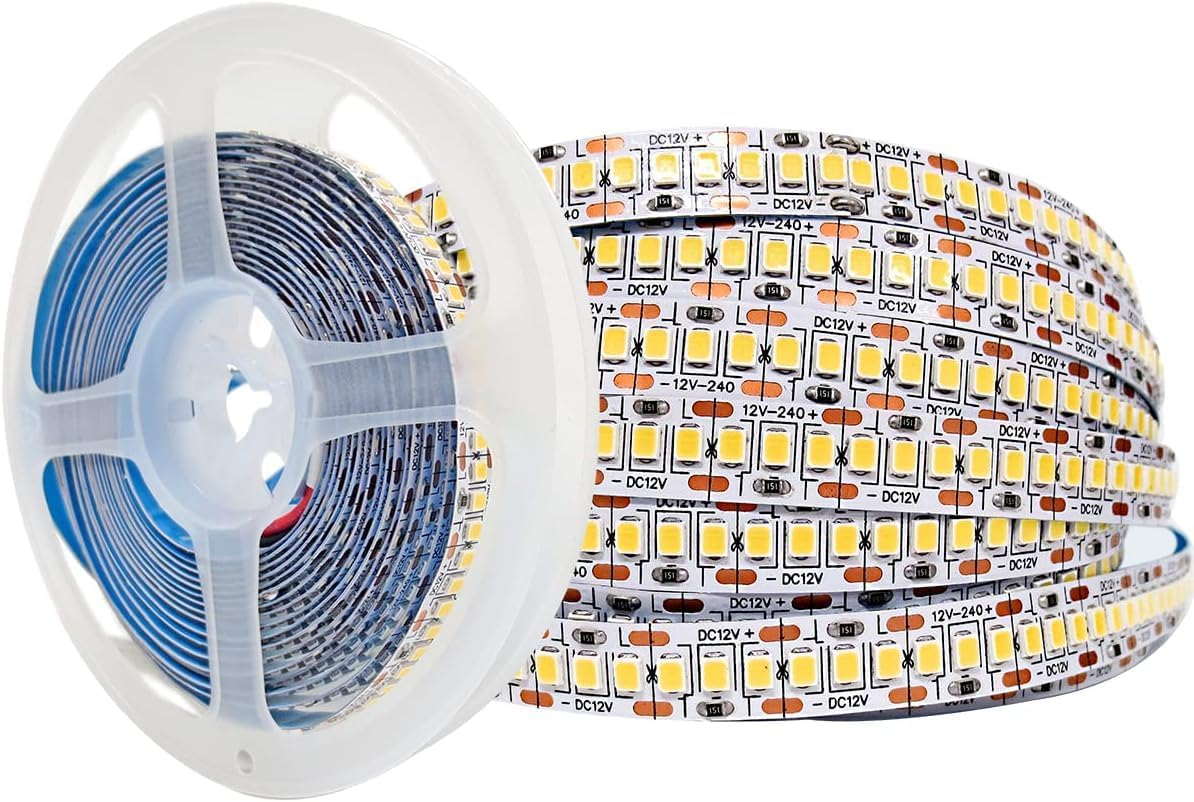 Tyun 12 V LED Strip Light, 1200 Leds, Warm White, 3000 K, 5 Metre Strip, Flexible Strip Light, SMD 2835 IP20 Strip Light for Garden, Bedroom, Kitchen Decoration