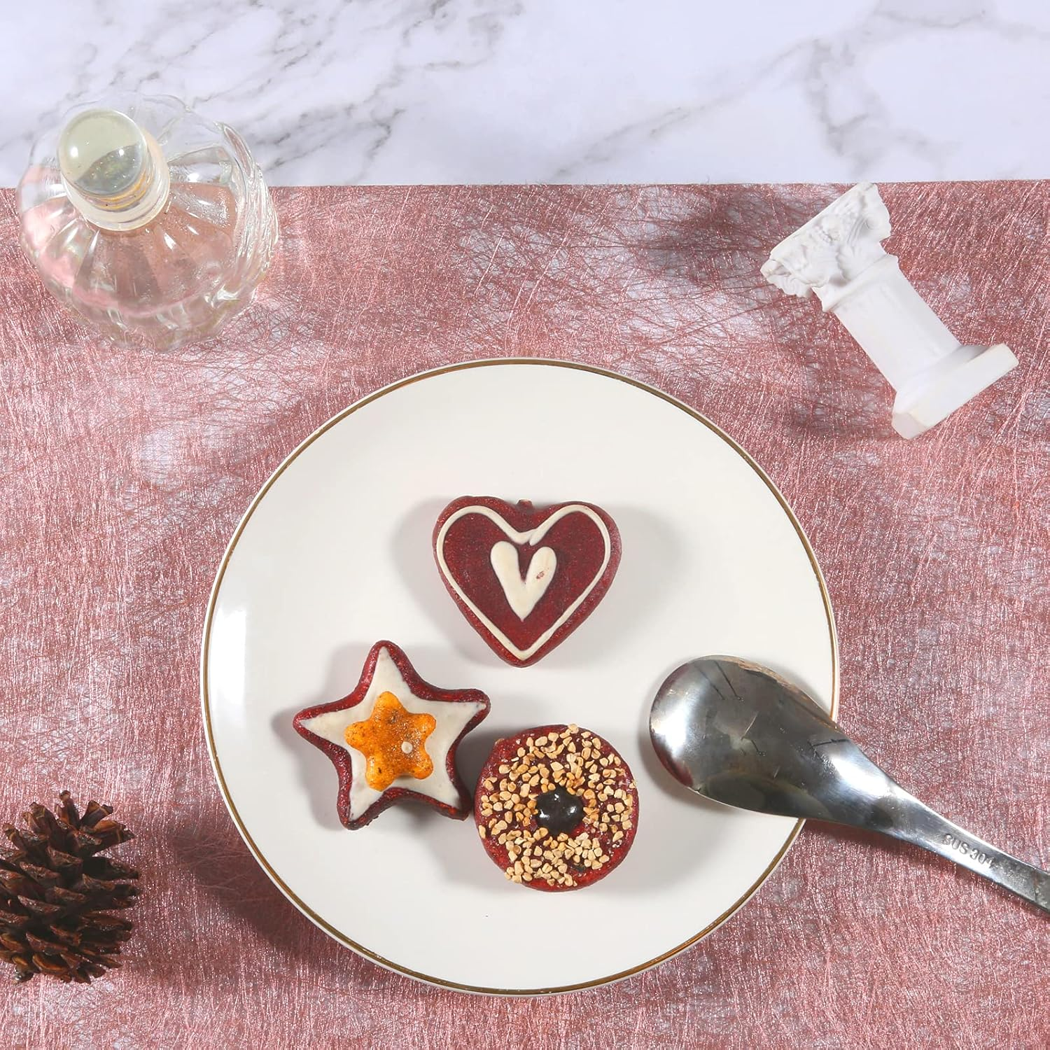 KINBOM 30Cmx5M Non Woven Table Runner Pink Gold, for Wedding Bachelorette Party Baby Shower Birthday Christmas Halloween Party Decorations image number 2