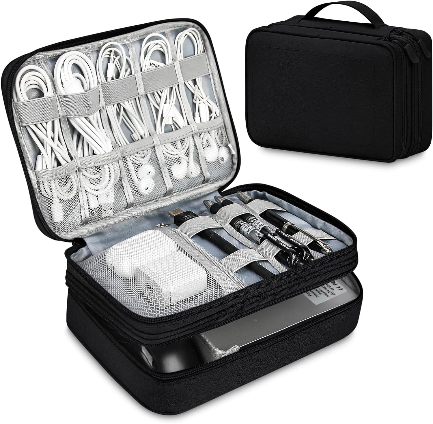 IGOLUMON Electronics Organizer Portable Travel Cable Organizer Bag Waterproof Double Layer Electronic Accessories Carrying Case for Power, Chargers, Hard Drives, Black image number 6