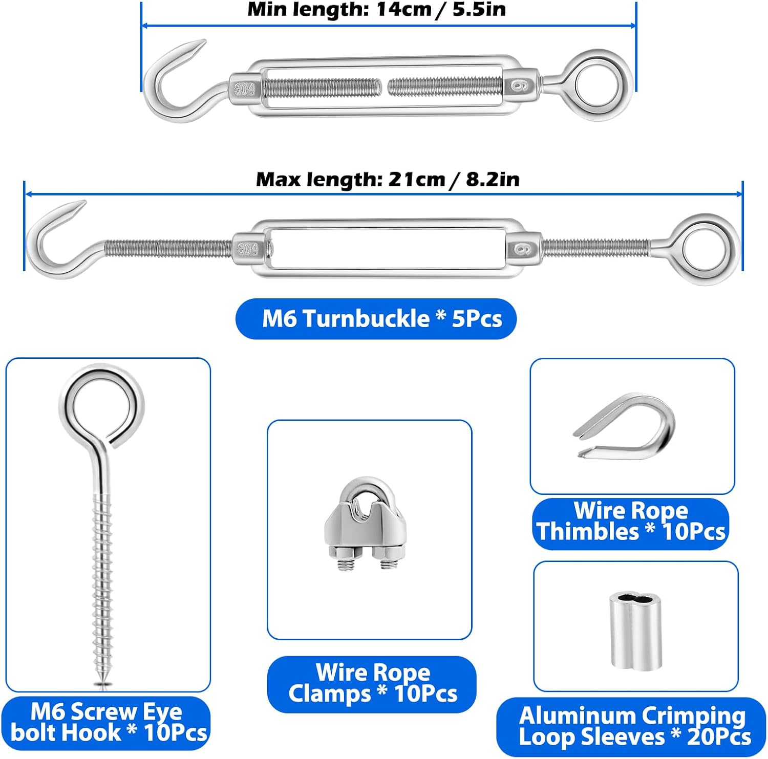 Tootaci 1/8 Stainless Steel Cable for Deck Railing, 30M/3Mm Steel Wire Rope Heavy Duty with M6 Turnbuckle for Cables Wire, 7&times;7 Strands Aircraft Cable for Shade Sail, Clothesline, anti Sag Gate Kit image number 6
