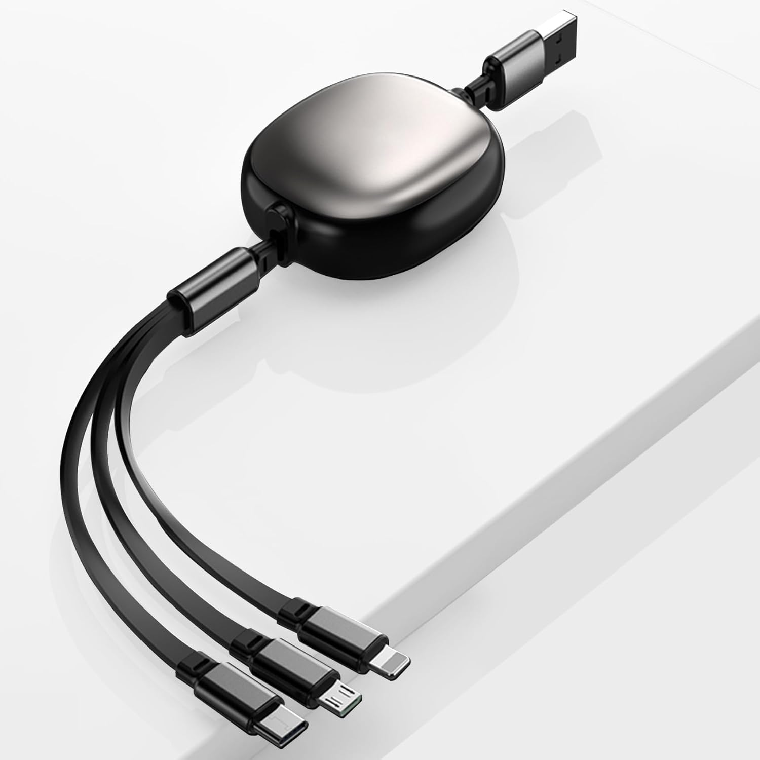 100W Retractable Multi Charging Cable, 3 in 1 Retractable Car Charger with Type C/Lightning/Micro USB Cords for Iphone 16 15 14/Galaxy/Ipad/Ps/Kindle, 4Ft 6A Fast Chargers for Multiple Devices, Black