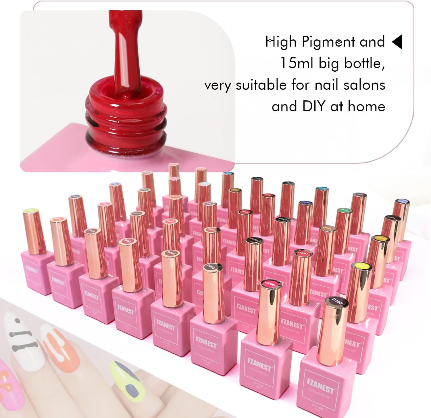 FZANEST 130Pcs 15Ml Gel Nail Polish Set with Rubber Base Top Matte Coat 120 Colors Pink Nude Red Blue White All Seasons Gel Polish Kit Nail Art Starter for Nail Salon Home Gifts for Women and Girls image number 1