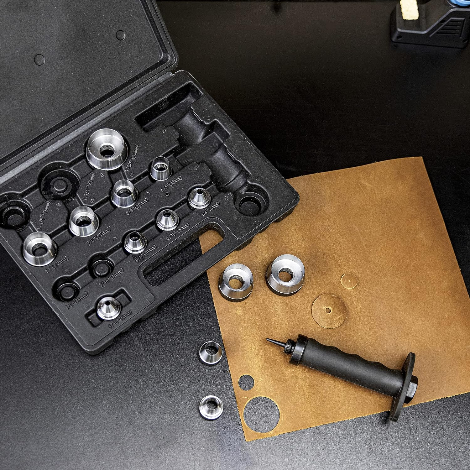 NEIKO 02604A Hole Punch Set | SAE & Metric, 3/16&rdquo; &ndash; 1-3/8&rdquo; & 5 &ndash; 35Mm | 14 Piece Sharp Hollow Hole Punch Kit, Gasket Cutting Puncher, Foam Cutter, & Leather Hole Punches | 6&rdquo; Interchangeable image number 2