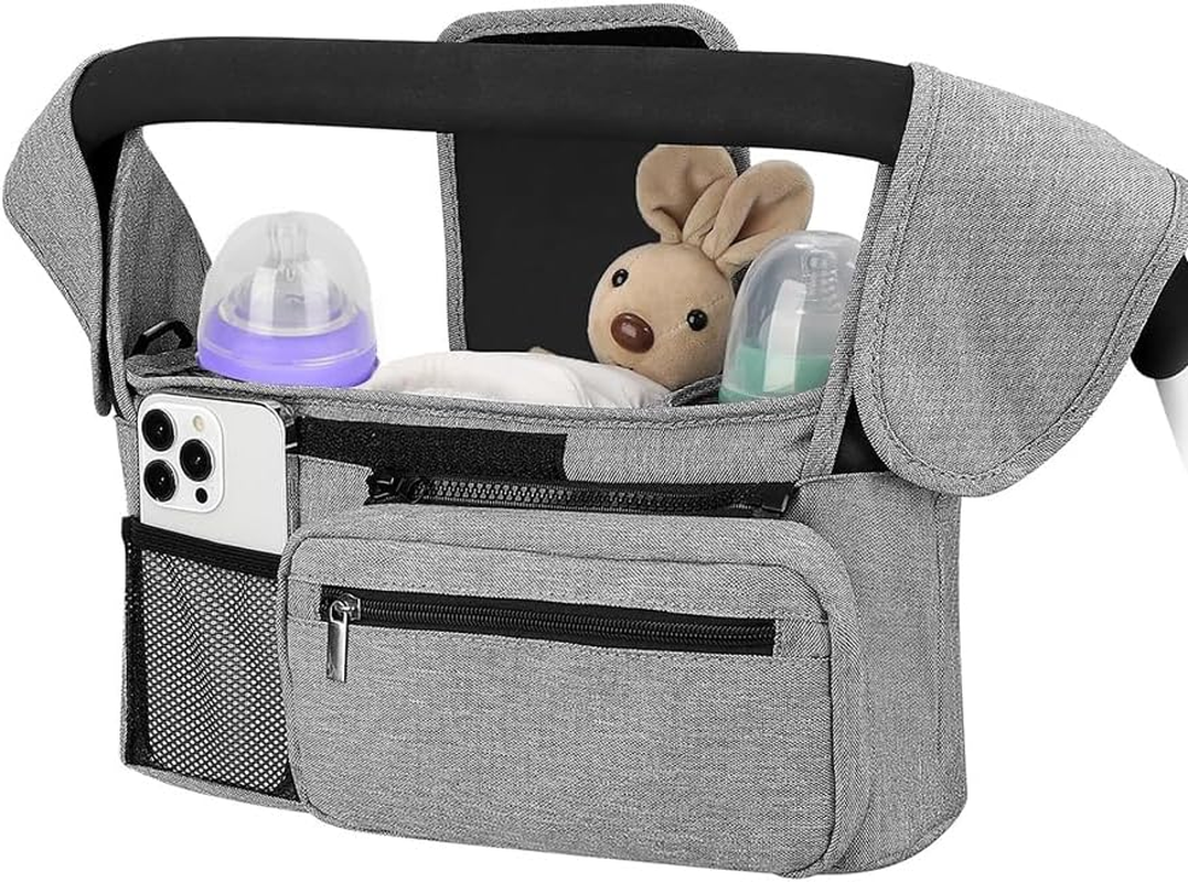 Abizarch Pram Caddy Baby Stroller Organizer with 2 Cup Holder Waterproof Oxford Stroller Caddy Organizer with Detachable Phone Pocket Adjustable Shoulder Strap for Stroller Travel image number 4