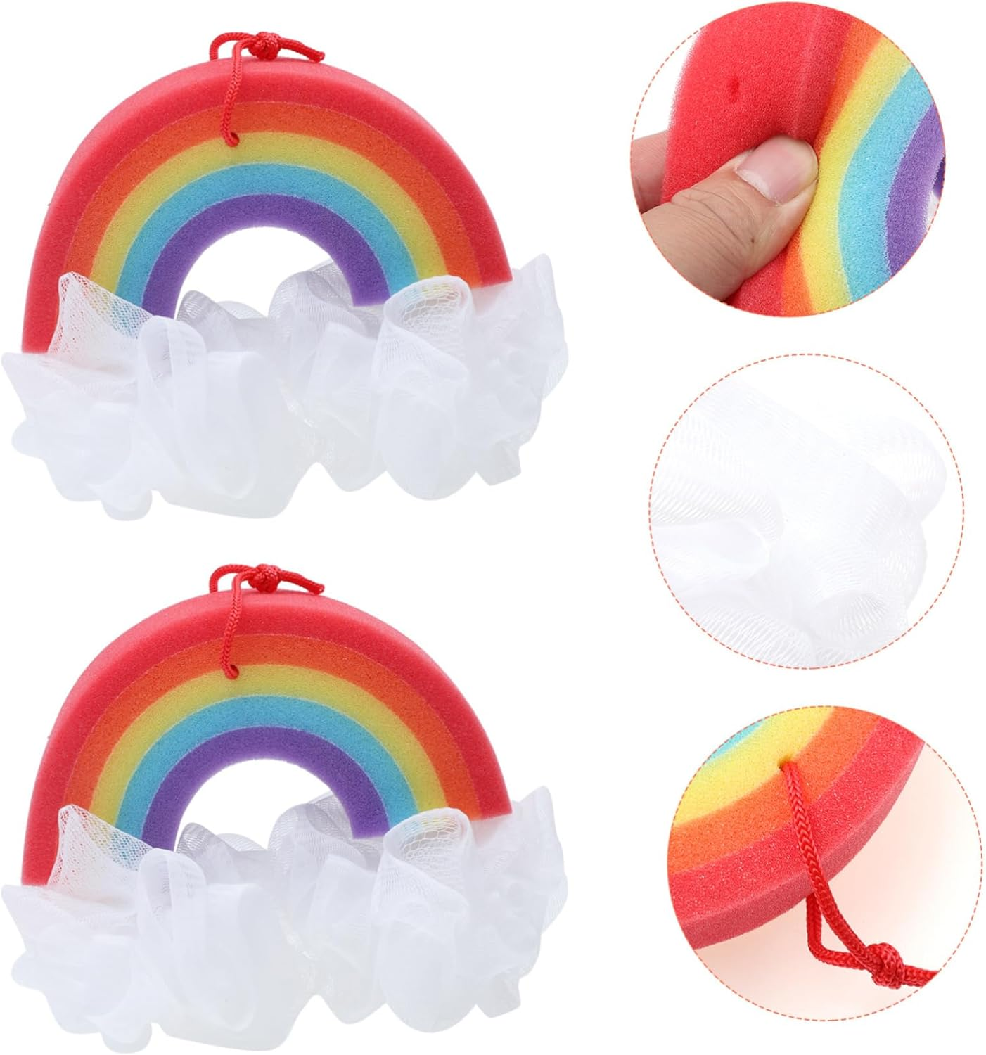 MERRYHAPY 2Pcs Rainbow Bath Flowers Bubble Forming Bath Wipes for Boys and Girls Creative Skin Scrubber image number 4