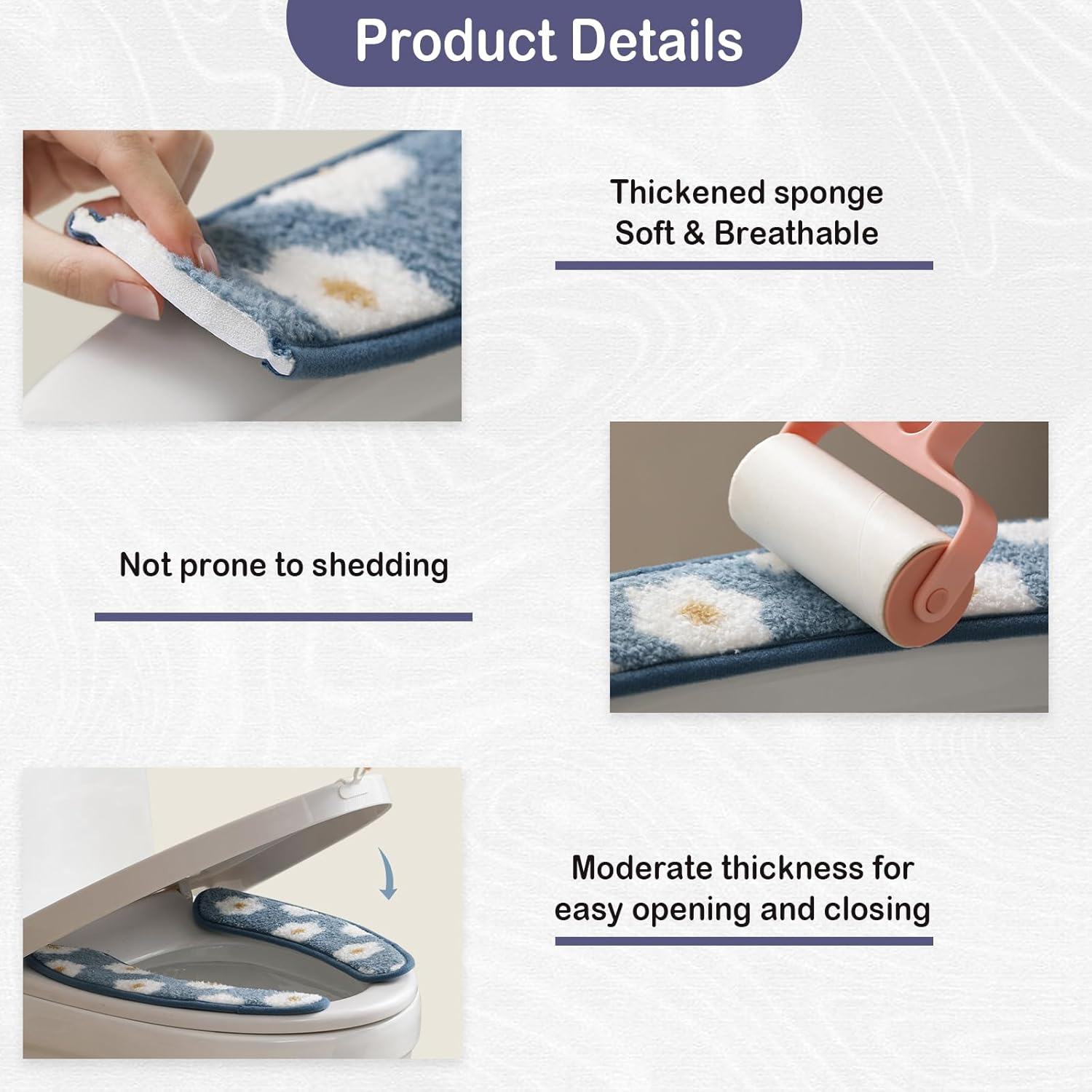 Thick and Warm Toilet Seat Cover &ndash; Washable, Reusable Cushion with TPR Adhesive & Floral Pattern for Comfort & Insulation (Blue) image number 6