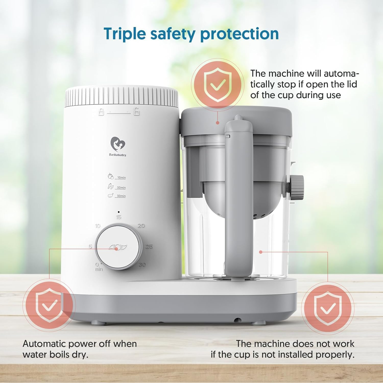 Baby Food Maker Bellababy Baby Food Processor, Puree Blender Steamer with Reversible Steam Basket, One Button Easy Operation & Large Opening for Easy Cleaning image number 6