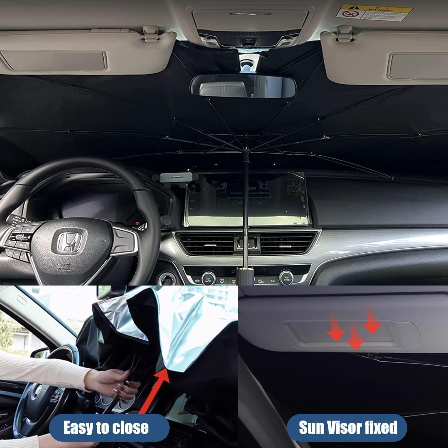 Car Windshield Sun Shade Umbrella, Car Sun Shade, Blocks UV Ray & Heat Insulation Foldable Front Windscreen Protector for Cars Trucks Suvs(143 X 80 Cm)
