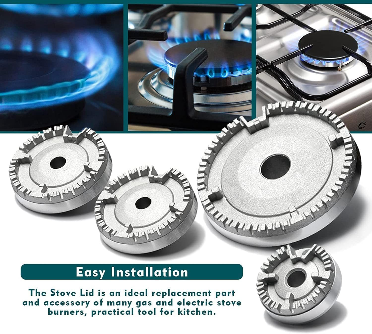 JUMXSRLE Gas Stove Burner Caps, Burner Head Replacement Kit, Heat Resistant Stove Gap Cover, Cooker Hat Set Easy to Clean, Gas Burner Flame Cap for SABAF Gas Stove Burners - 8PCS image number 1