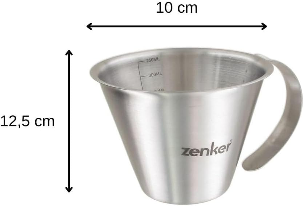 Zenker 9943250 Duo Measuring Cup with Scale, Measuring Cup for Liquids, Measuring Cup, Baking Glass, Stainless Steel, Silver, 250 Ml, 1000 Ml