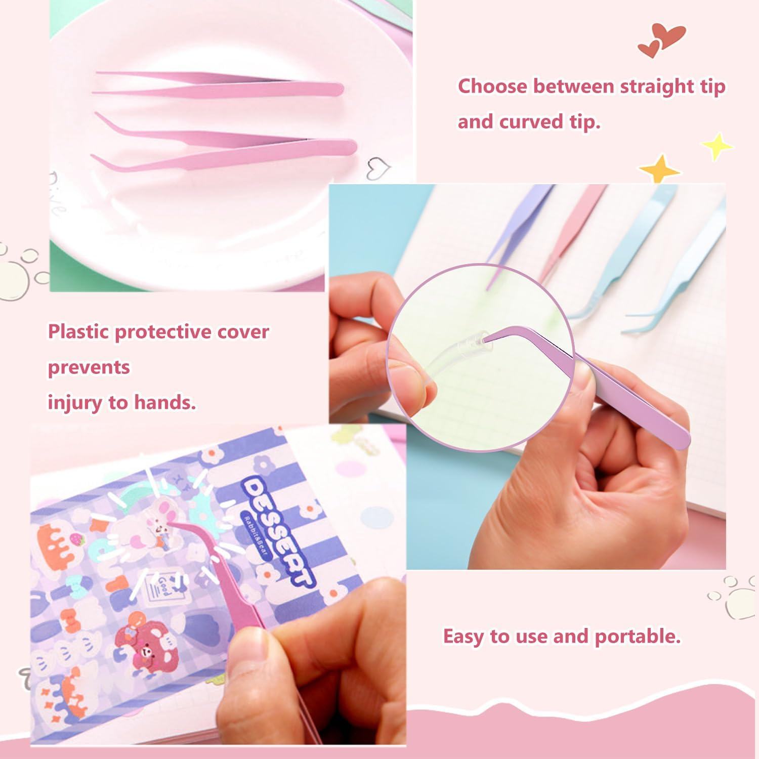 TORMEN 2 Pcs Stainless Tweezers Set &ndash; Precision Straight and Curved Eyelash Crafting Jewelry Nail Sticker Electronics Tweezer for Women Kids(Black) image number 3