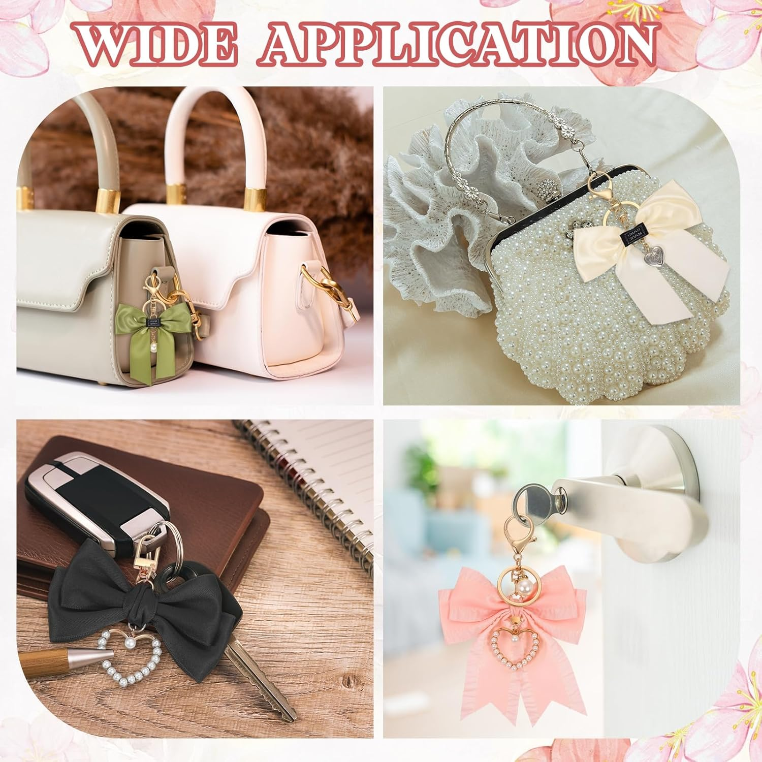 Uxcell 2Pcs Bow Knot Keychain, Cute Bag Charm Keyring, Bow Accessories for Women Purse, Backpack, Car Key, Phone Decoration (Black and Green) image number 5