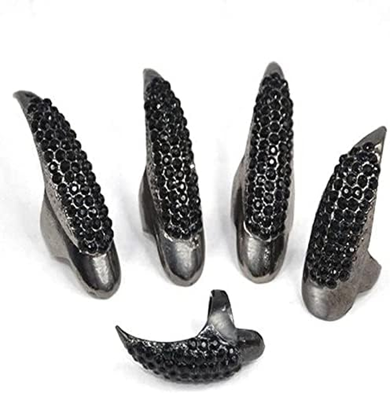 Beauty7 - Women'S Fashion Trend Bling Vintage 3D Gothic Punk Style Crystal Swarovski Elements Rhinestone Claws Prot Talon Finger Ring Fingernail Ring Nail Ring Cosplay Decoration Black