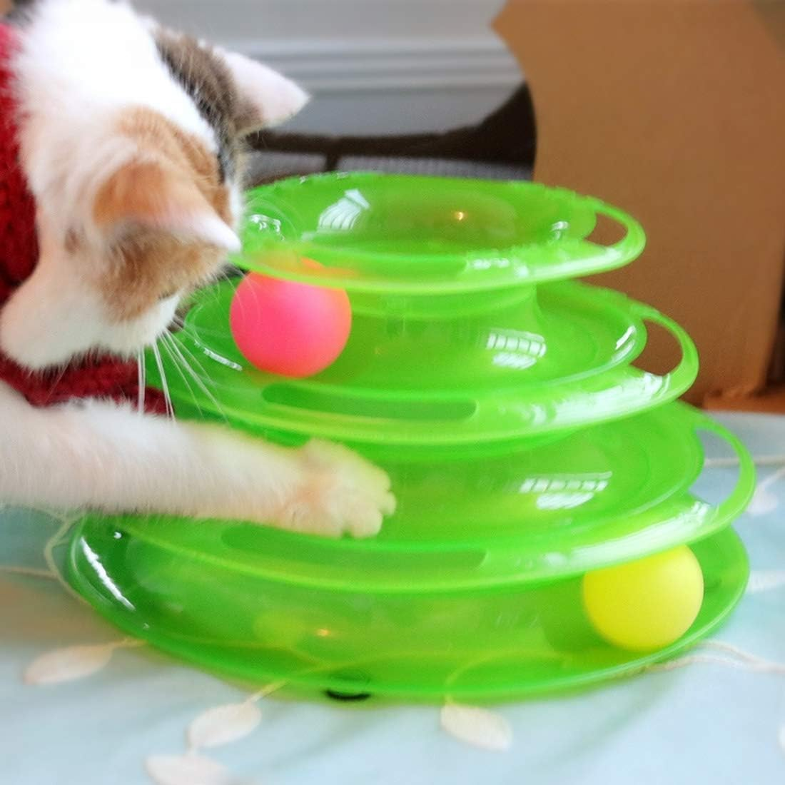 Pet Toys Interactive 3 Layers Tower of Tracks Balls Cat Toy (Orange) Pet Toys (Color : Green) image number 1