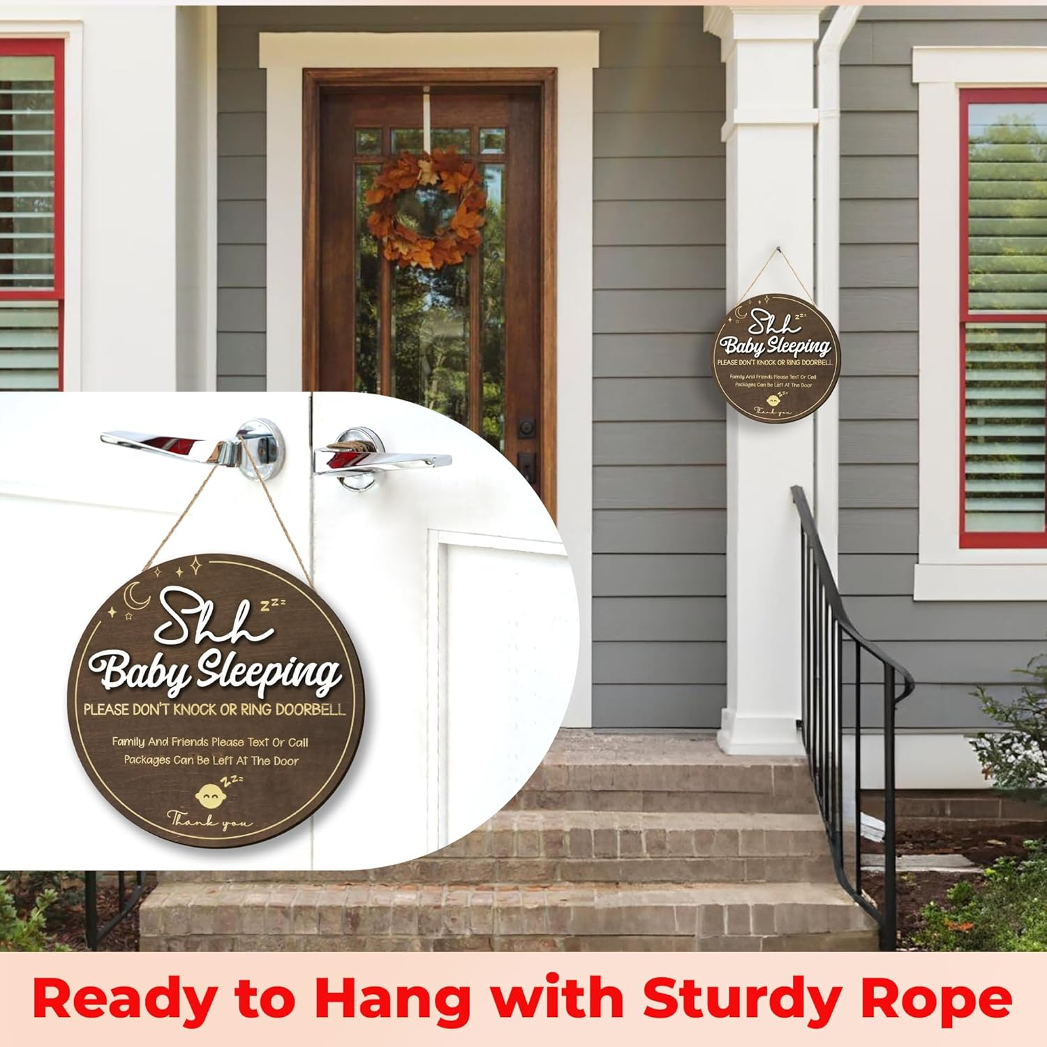 Shhh Baby Sleeping Sign for Front Door - Please Do Not Knock or Ring Doorbell Sign, Baby Sleeping Door Sign, No Knocking Door Sign, No Soliciting Do Not Knock Sign image number 2