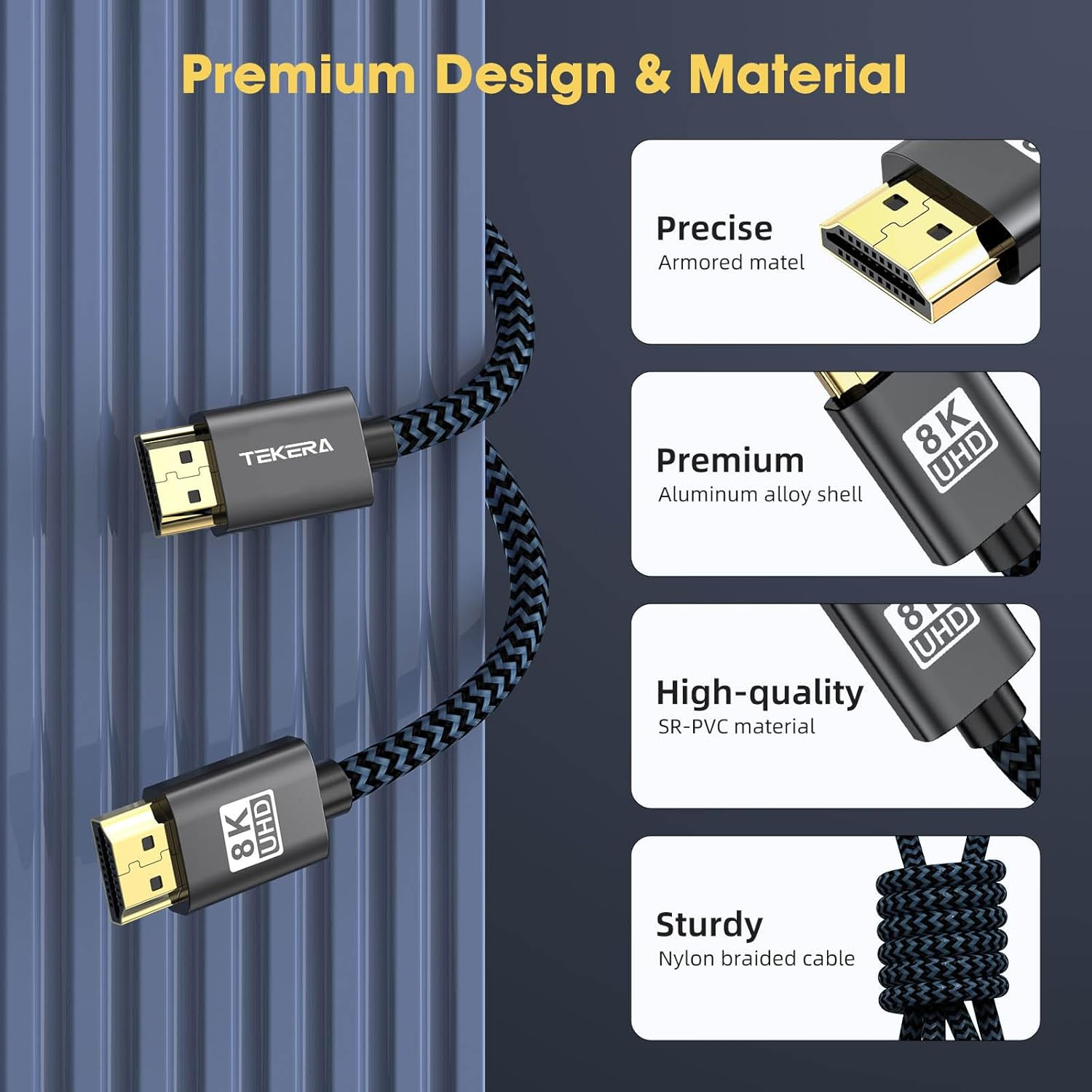 TEKERA 8K HDMI 2.1 Cable 2M, Ultra High-Speed 48Gbps HDMI to HDMI Cord, 4K@120Hz, 8K@60Hz, Earc, Dynamic HDR, VRR, Compatible with PS5, Xbox Series X, Soundbar, TV, Monitor, Projector