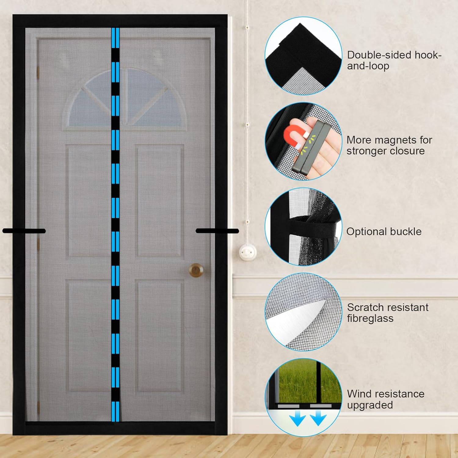 Fillis Magnetic Fly Screen Doors 140X240Cm, Mosquito Proof Door Curtains, Fiberglass Mesh with Full Frame Hook and Look, Keep Insects Out image number 3