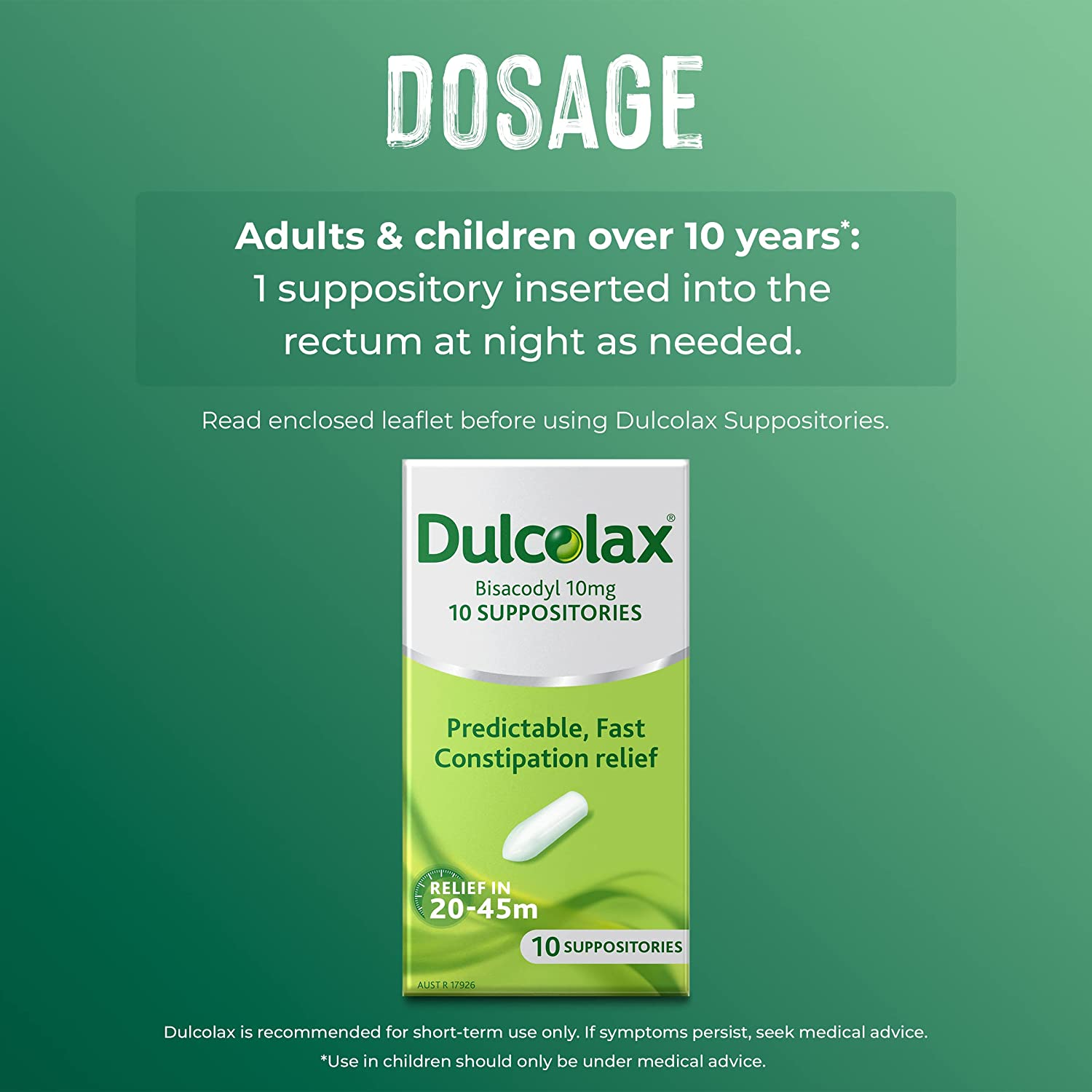 Dulcolax Suppositories 10Mg - Constipation Relief - Predictable, Fast Relief - Softens and Stimulates Stools, 10 Pack image number 1