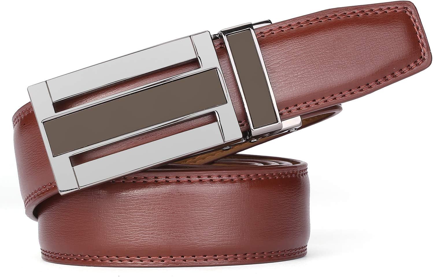 KAERMU Men'S Comfort Genuine Leather Ratchet Dress Belt 1 1/8" Wide with Automatic Click Buckle - Black B image number 3