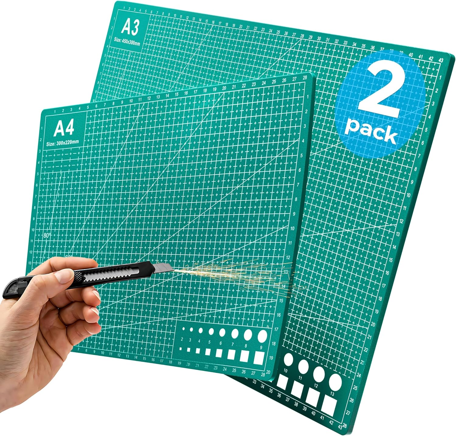 Tyniffer Cutting Mat Self Healing 2Pcs - A3 & A4 Quilting Cutting Mat for Sewing, Circut, PVC, Model, Crafts, Scrapbooking, Fabric & Hobby Project - Premium Double-Sided Grid Cutting Board Precise Cut image number 3