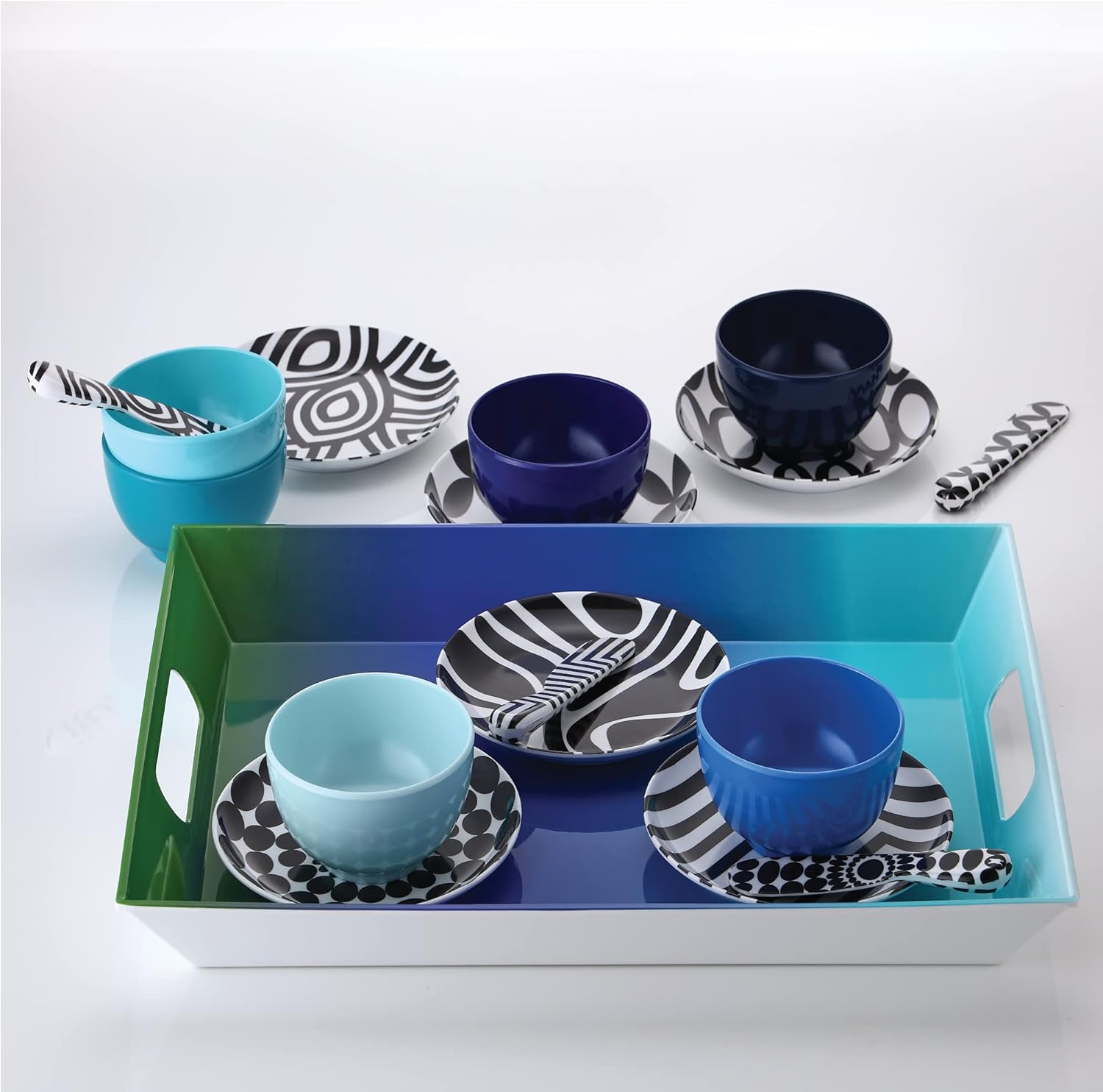 French Bull Melamine Mini Bowls for Snacks, Side Dishes, Dessert, Dipping Sauces or Ice Cream - Colorful Assorted Set of 6-10 Ounce - 4" Bowls - Shades of Blue