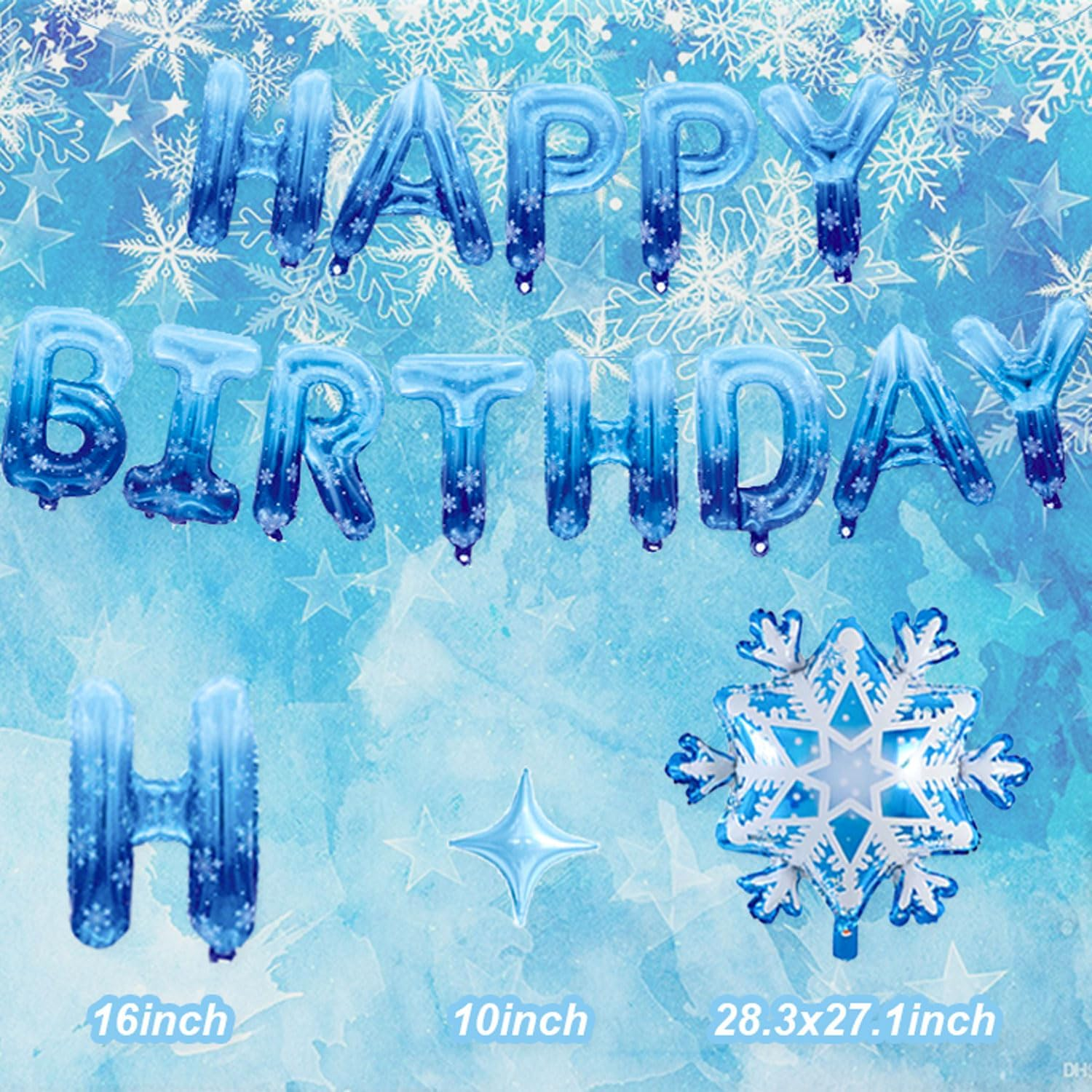 Blue Snowflake Happy Birthday Foil Balloon Banner Set for Winter Wonderland Birthday Party Decorations image number 6