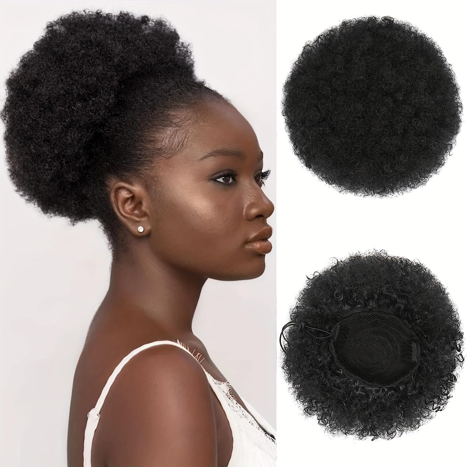 Puff Drawstring Ponytail Extension for Women, Premium Black Ponytail for Natural Hair, Clip on Kinky Drawstring Curly Ponytail Bun image number 4
