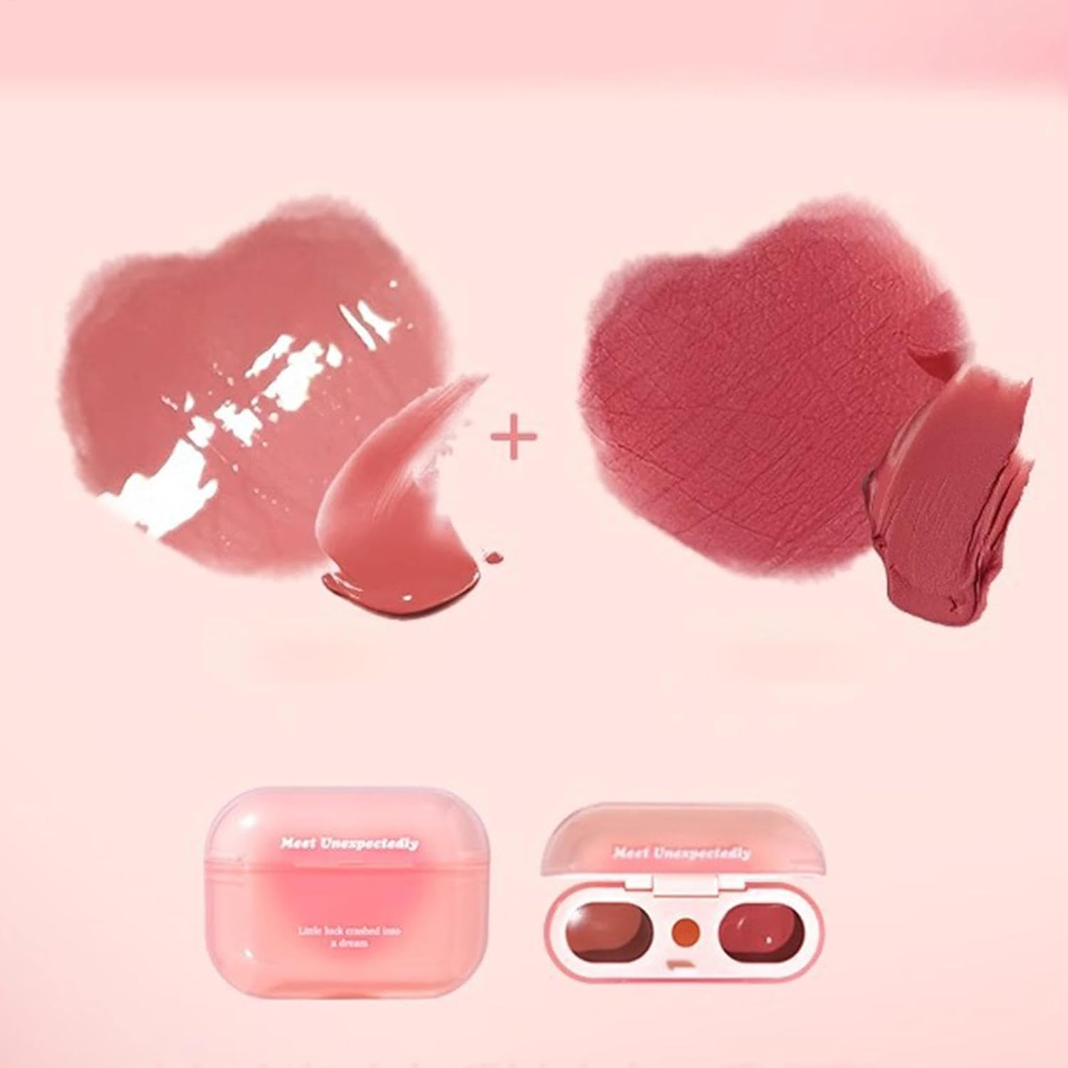 Girls Lip Gloss - Double Lip Gloss Tint - Earbuds Case Formed Lip Gloss Tint, Lipstick Balm with Heart-Shaped Applicator Long Lasting for Lip Care image number 2