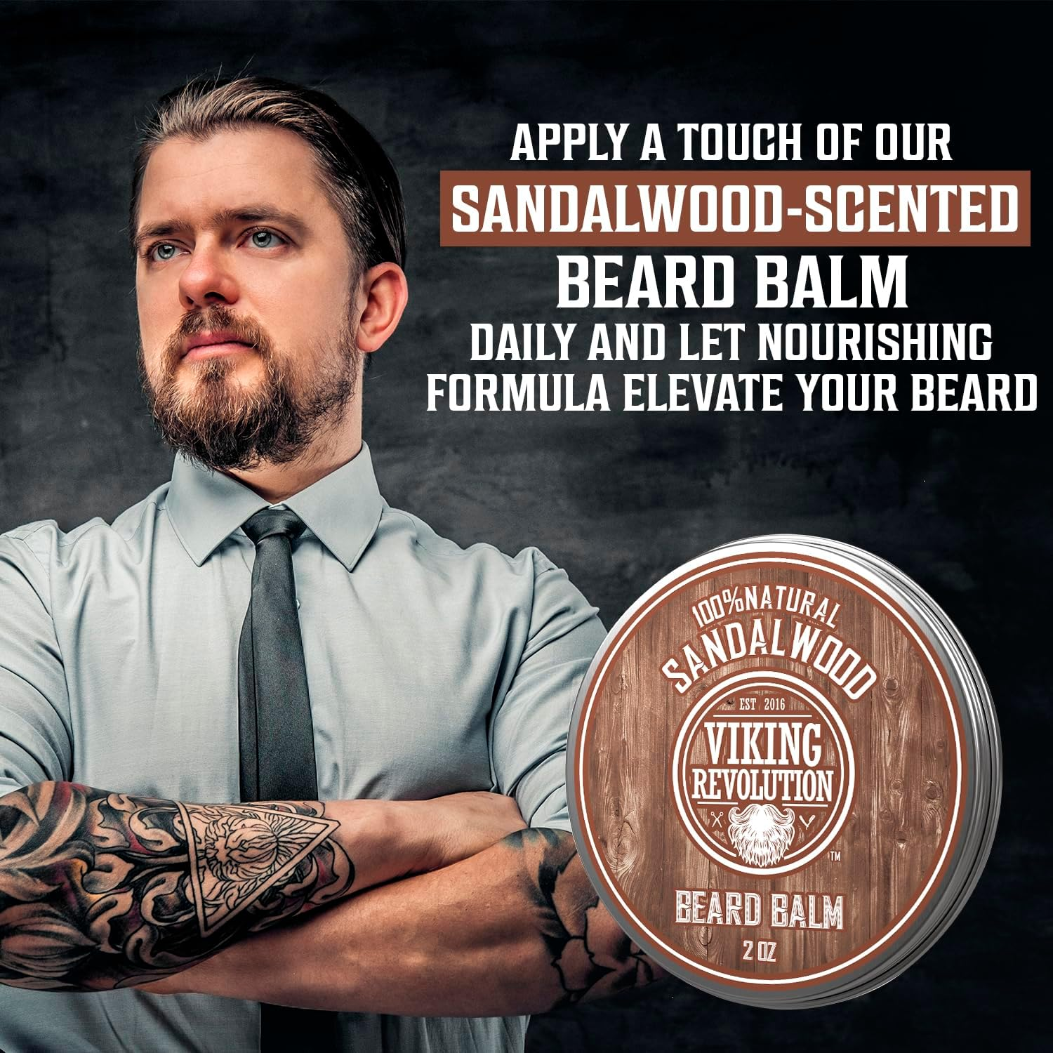 Viking Revolution - Beard Balm - Argan & Jojoba Oils - Styles, Strengthens & Softens - Gifts for Men - Sandalwood - 57 G image number 3