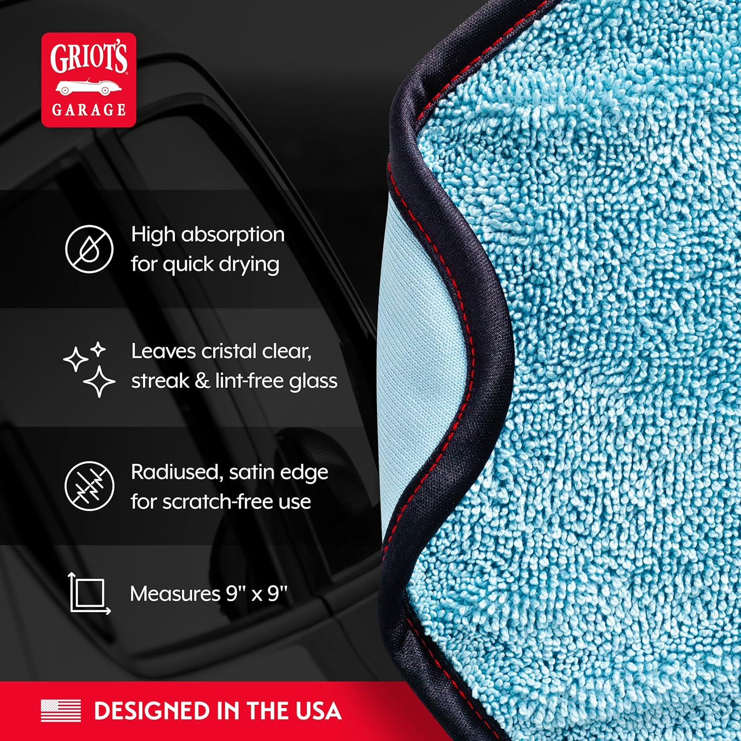Griot'S Garage PFM Dual Weave Glass Towels for Car Windows and Windshield Cleaning, Cloths for Auto Detailing, Double-Sided, Set of 4, 9" X 9", 55582 image number 2