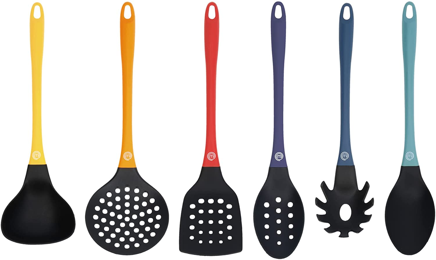 Masterchef Kitchen Utensils Set Dishwasher Safe, Non Toxic Cooking Utensils Set for Nonstick Cookware, Non Scratch Plastic Tools Incl. Spatulas & Spoons, Heat Resistant Nylon, 6 Piece, Natural Look