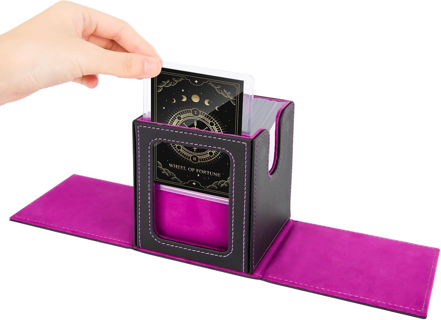 MTG Deck Box with Commander Window Display, Trading Card Storage Box Holds 100 Double-Sleeved Cards Suitable for Tcg/Ccg/Ptcg/Edh/Magic/Sport Cards (Purple) image number 5
