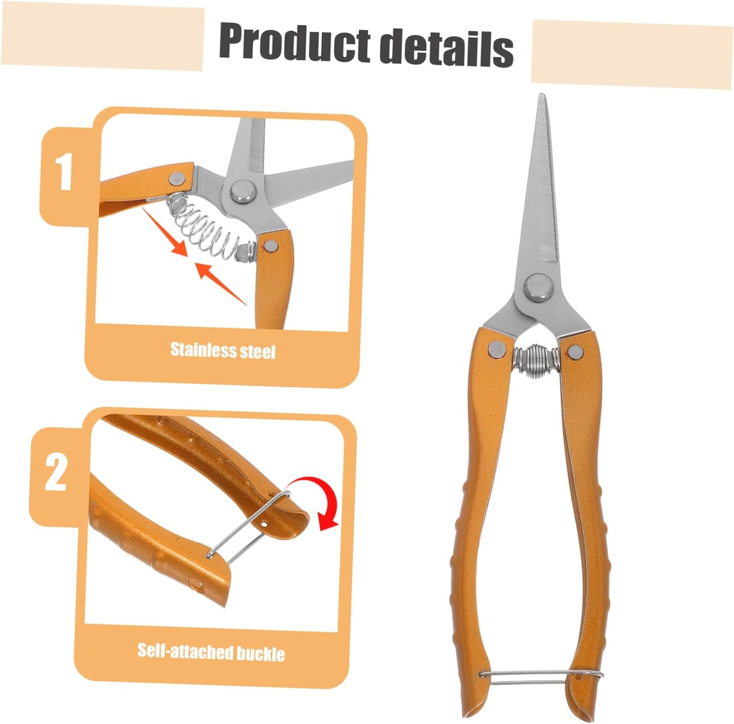 Kisangel 2Pcs Garden Pruning Shears Stainless Steel Plant Cutting Scissors Lightweight Fruit Picking Tool for Home and Outdoor Gardening image number 4