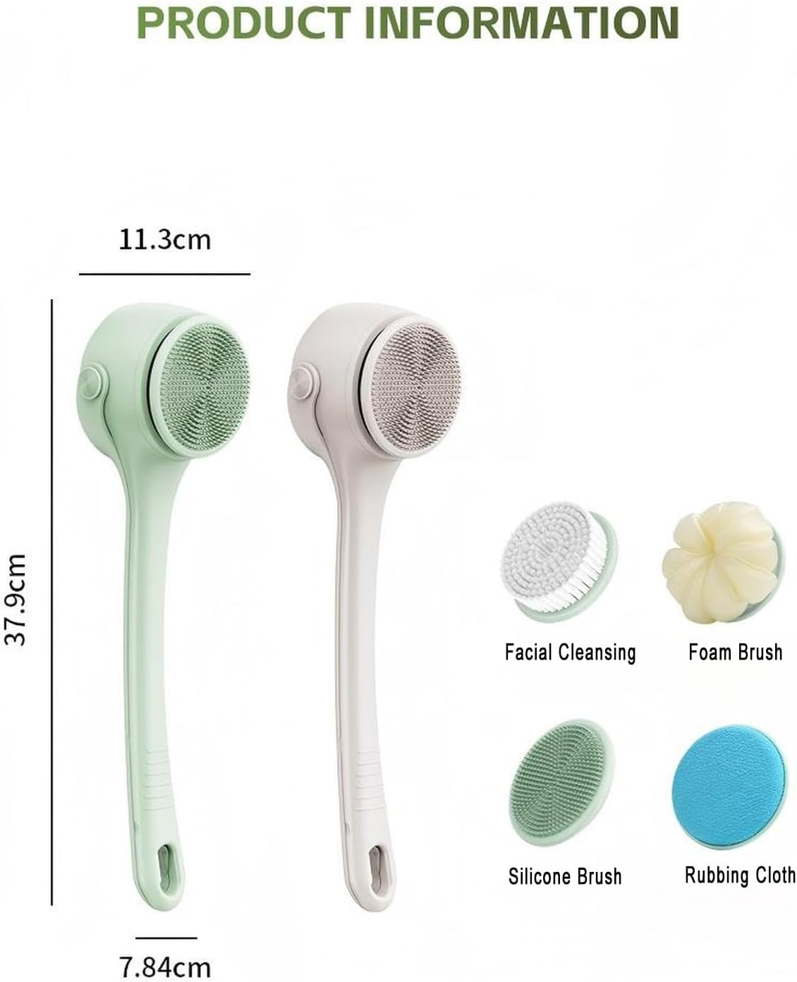 YOJAWE Electric Back Scrubber for Shower &ndash; 2 Handles & 4 Detachable Heads, Deep Cleansing Body Brush, Perfect for All Skin Types(White) image number 2